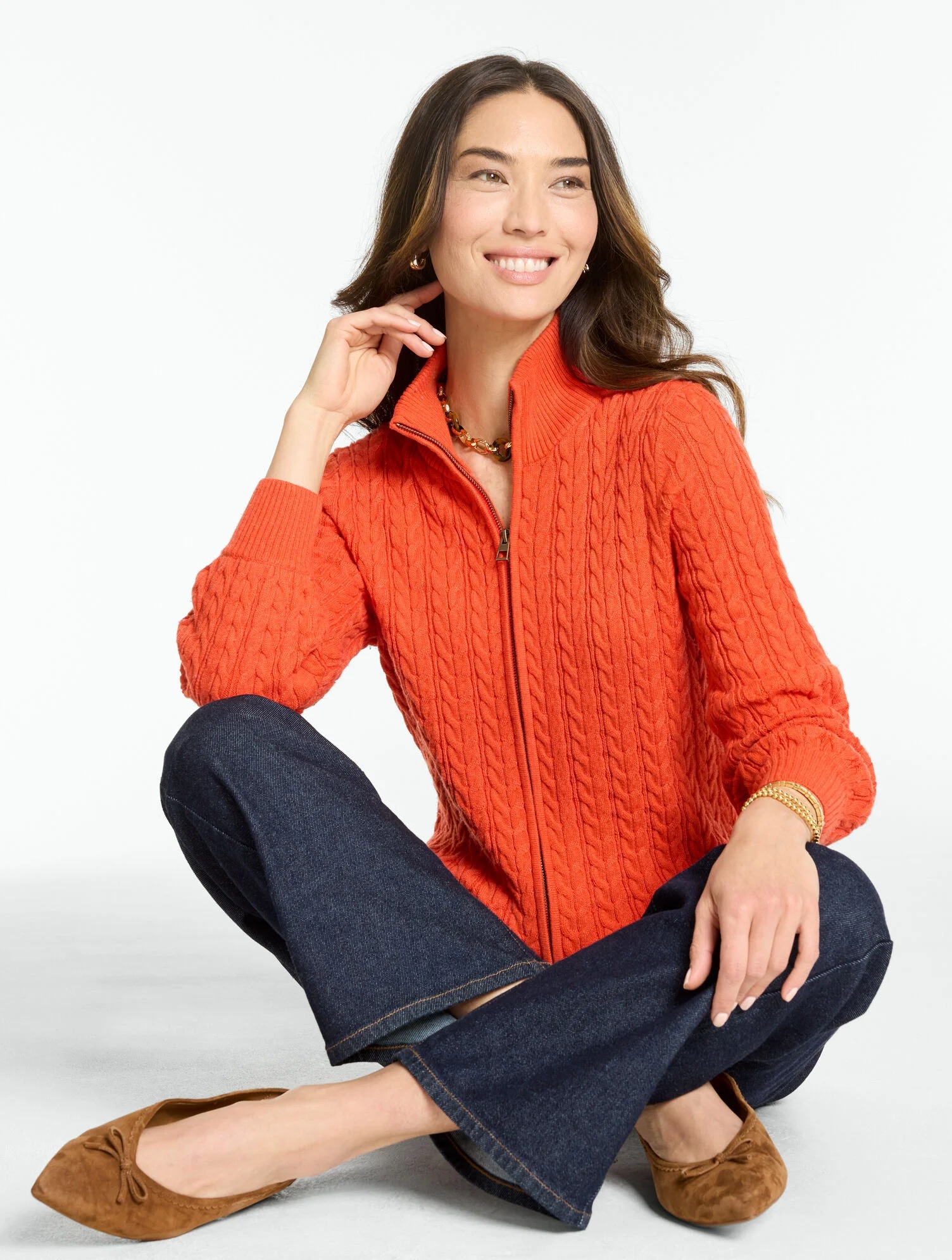 Talbots, Cable Knit Full-Zip Cardigan