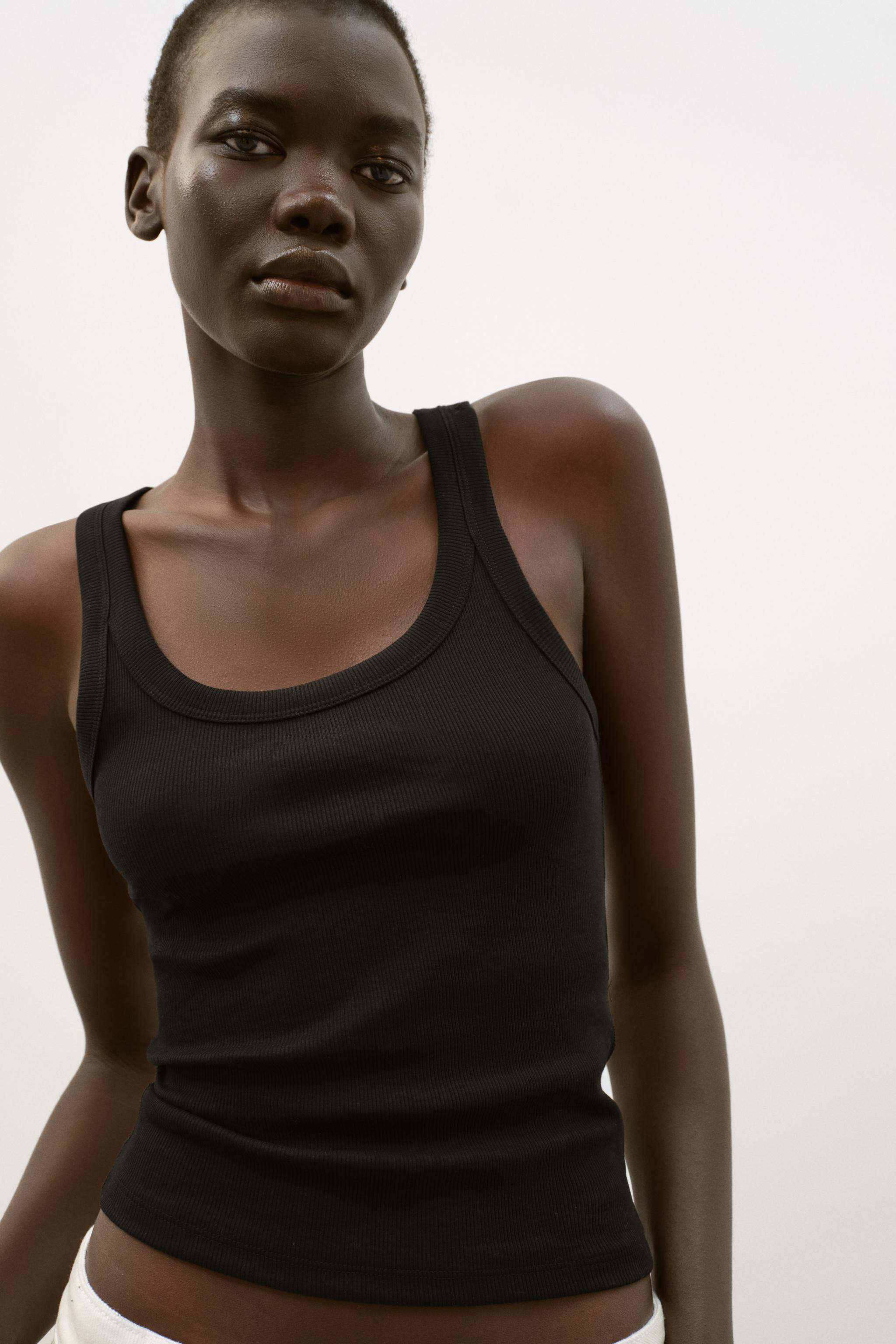Ribbed Sleeveless Top - Black - S