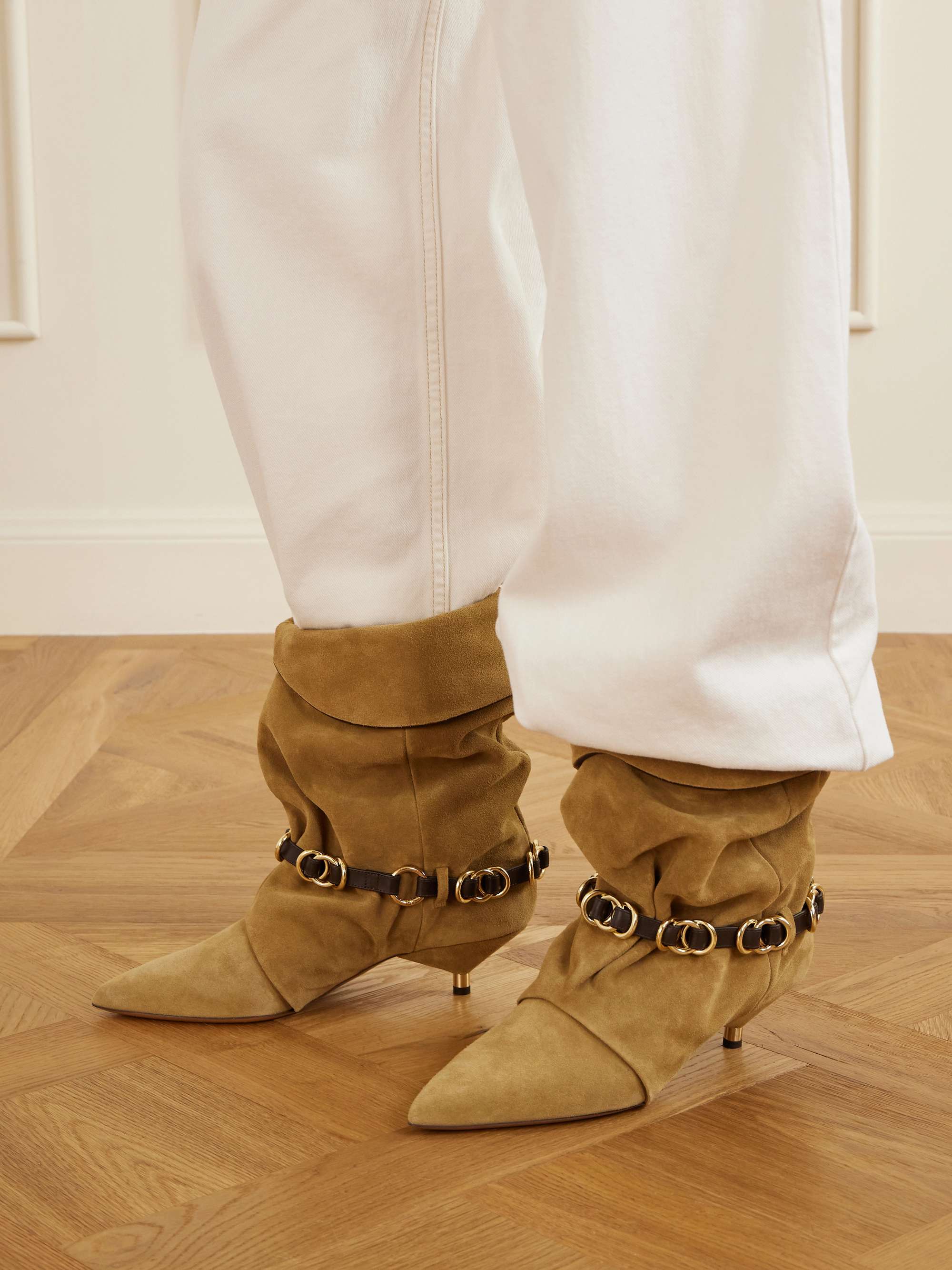 Edrik 40 Embellished Leather-Trimmed Suede Ankle Boots