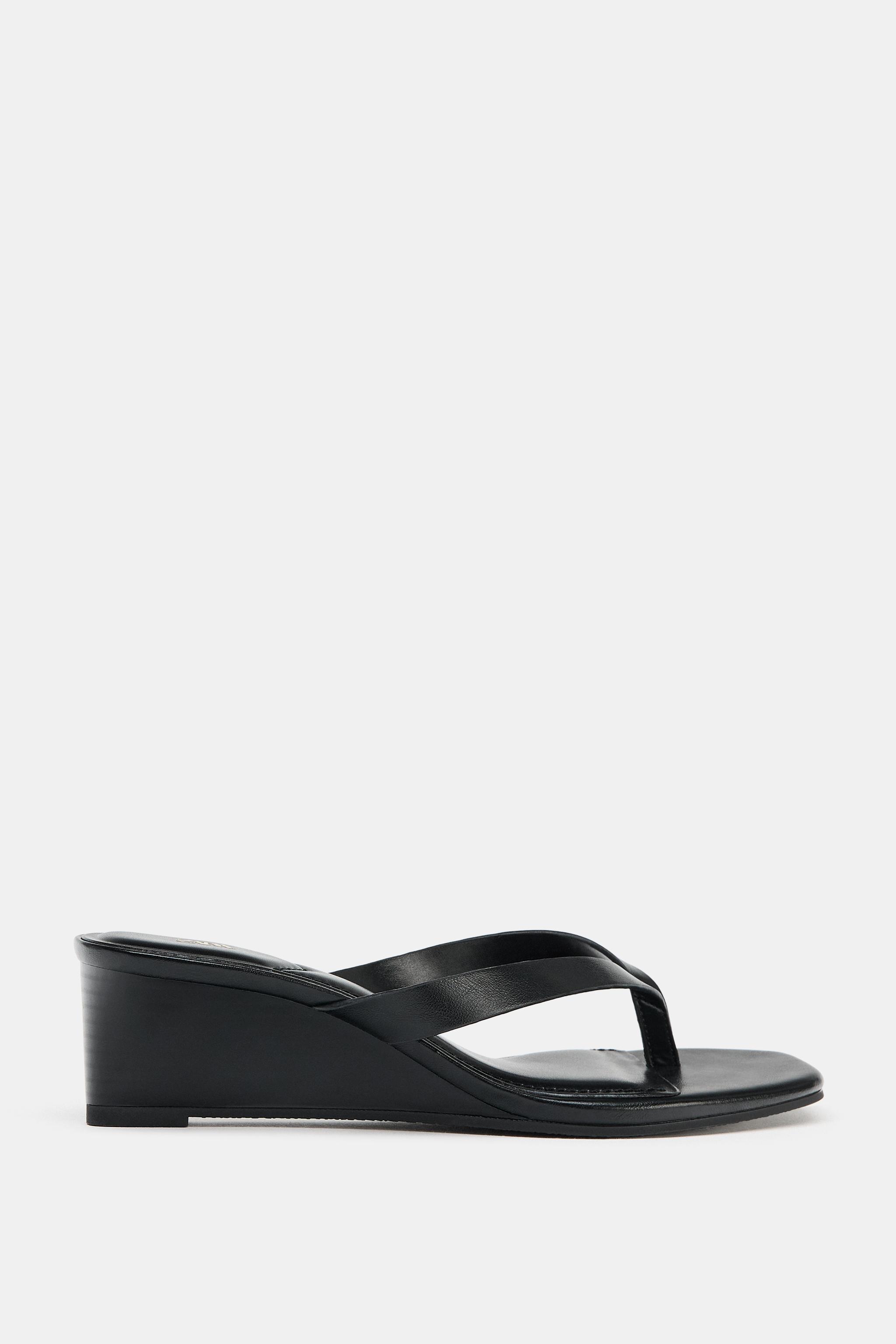 Wedge Heel Sandals - Black - 5