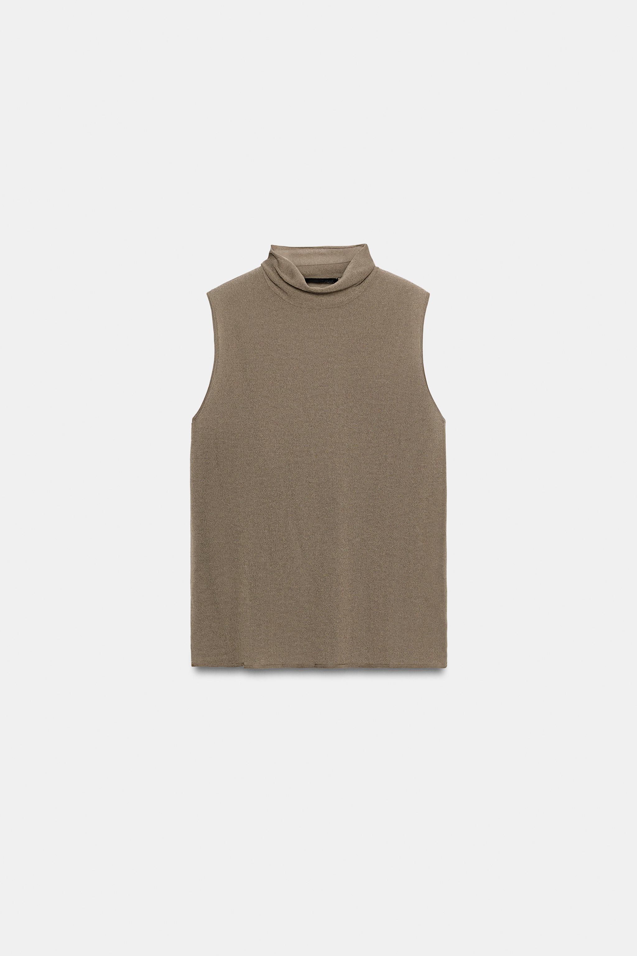 Fine Knit High Neck Top - Mink - S