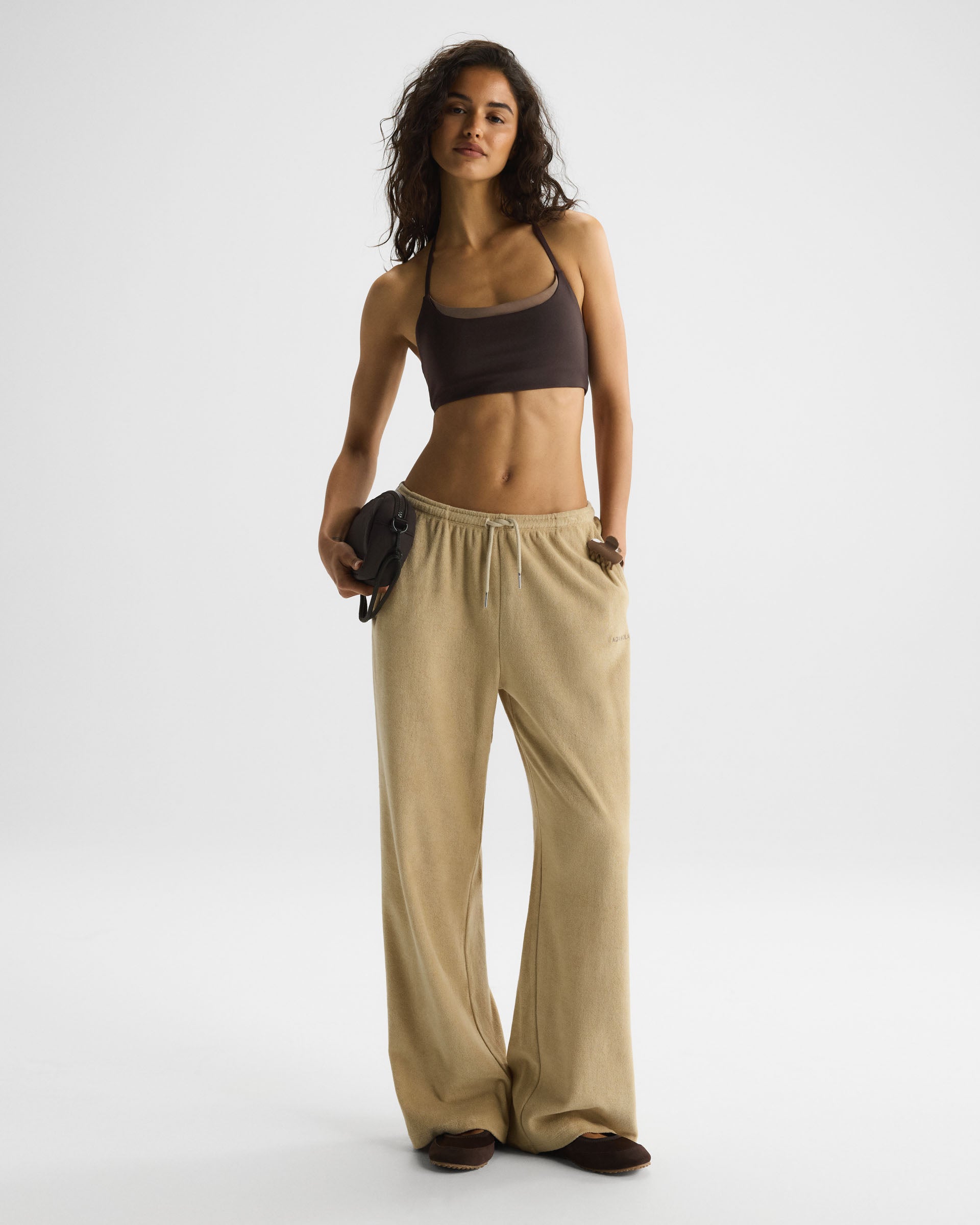 Terry Towelling Straight Leg Trousers - Caramel Beige - Xxs / Regular