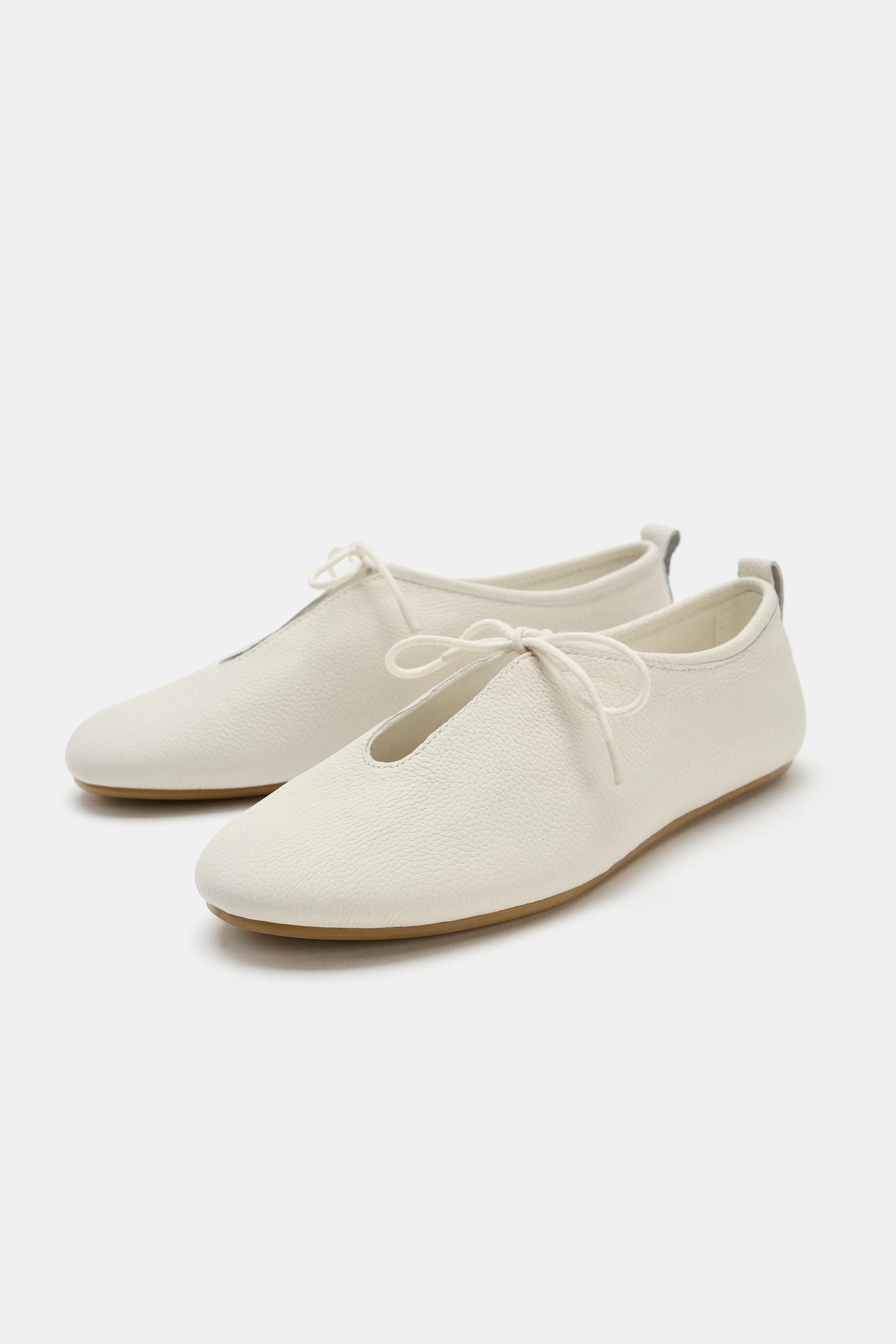 Leather Ballet Flats - Off White - 5