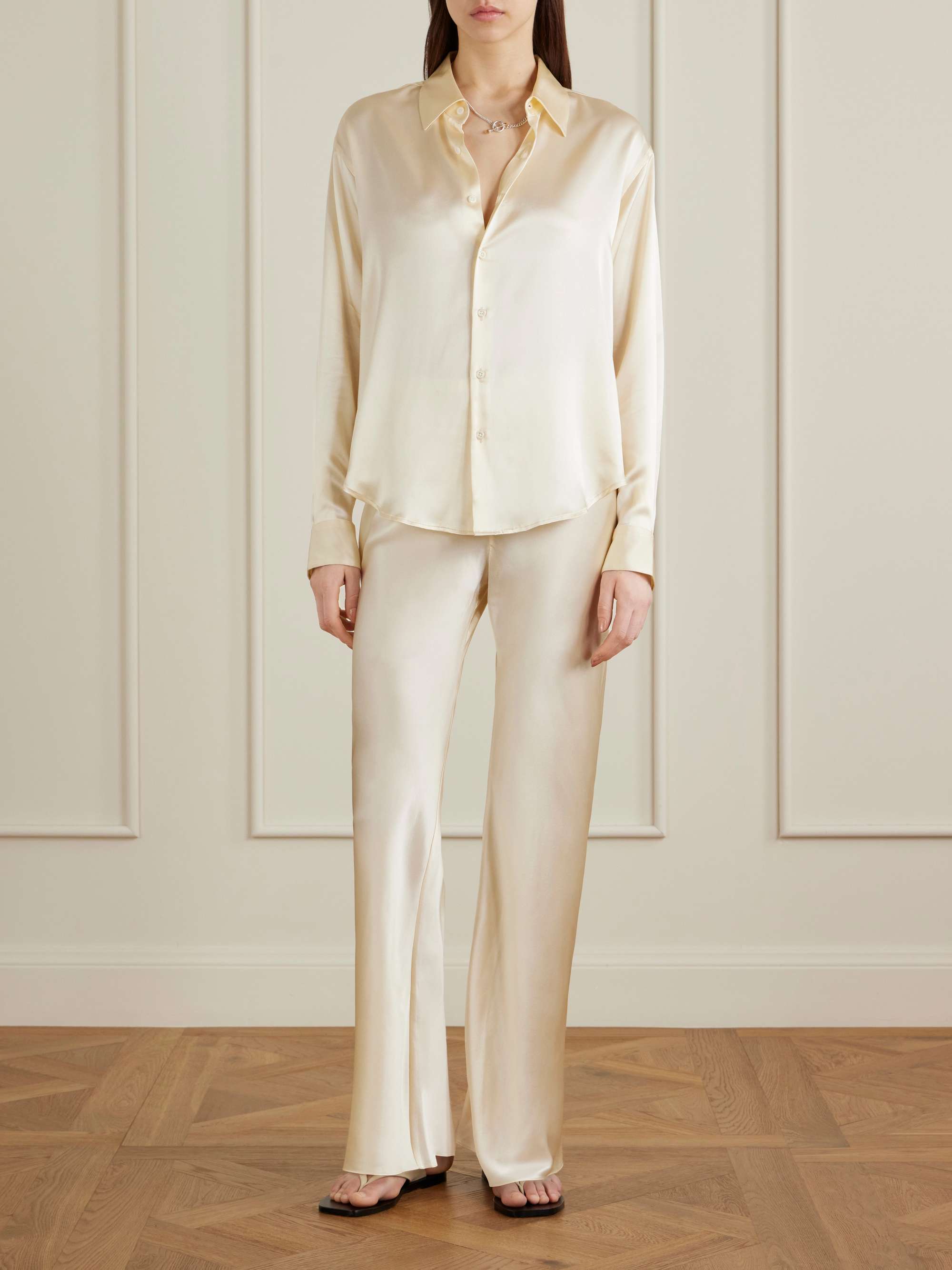 Silk-Bias Straight-Leg Pants