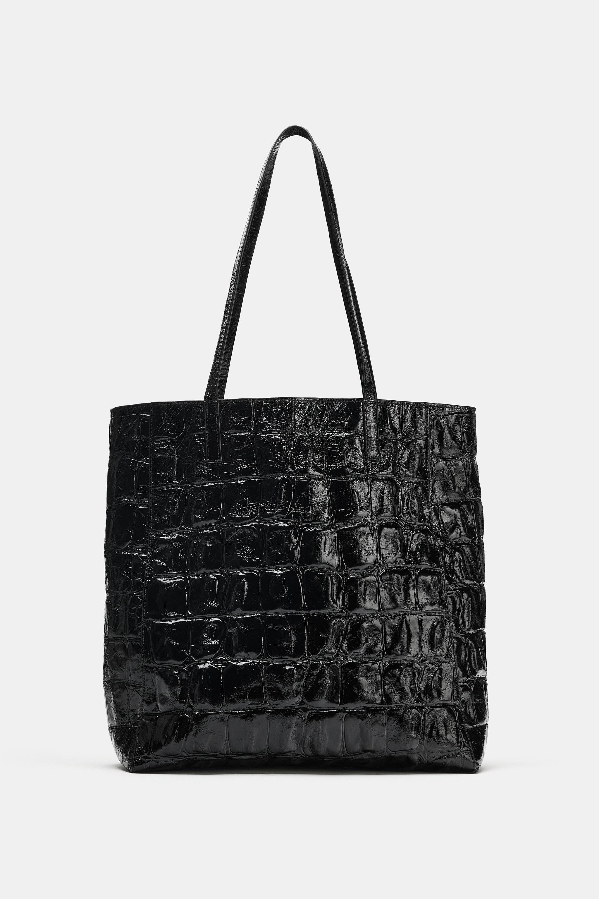 Leather Animal Print Shopper Bag - Black - One Size Only