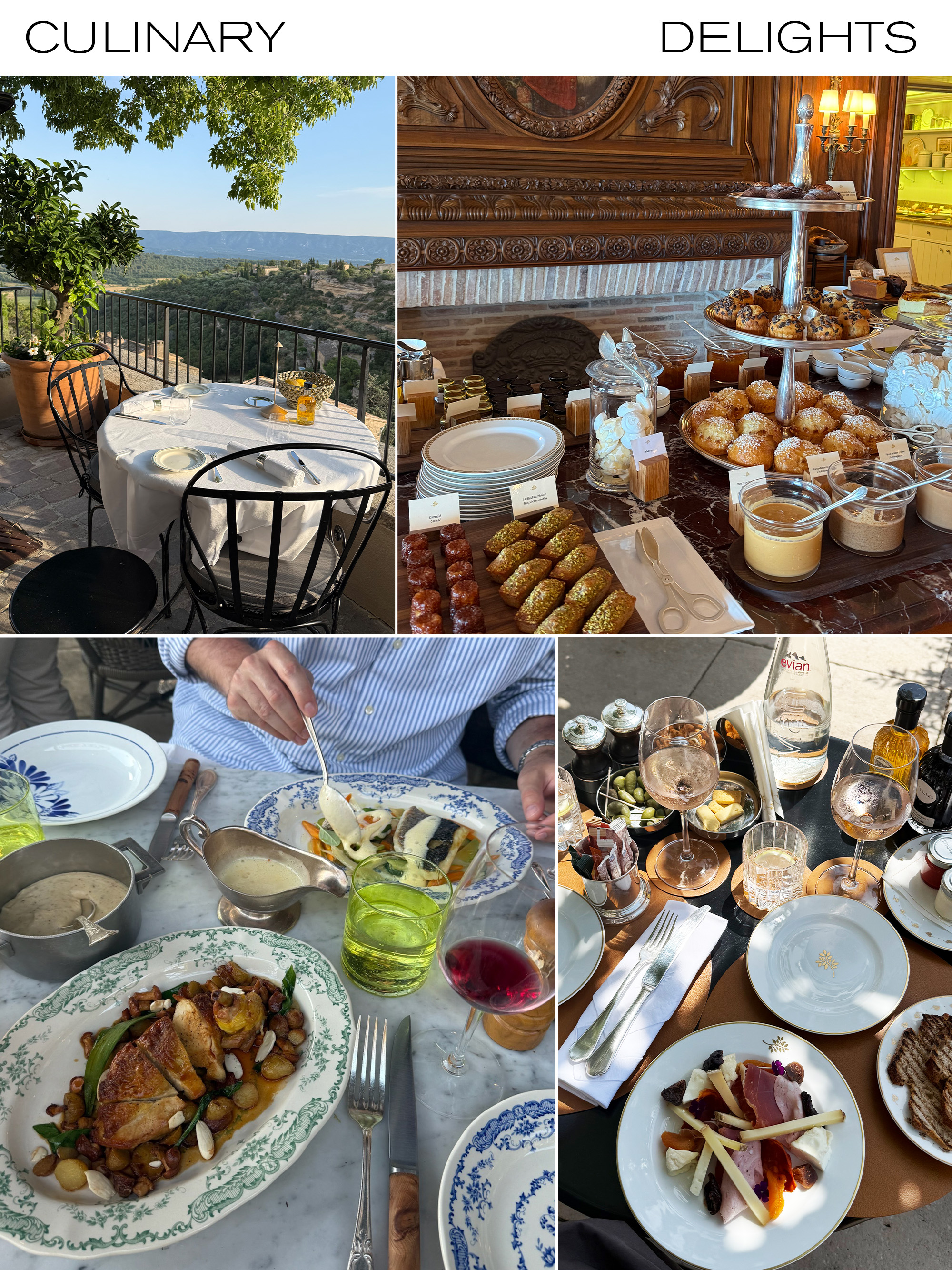 Collage from Jamie Chevron's stay at Airelles Gordes, La Bastide.