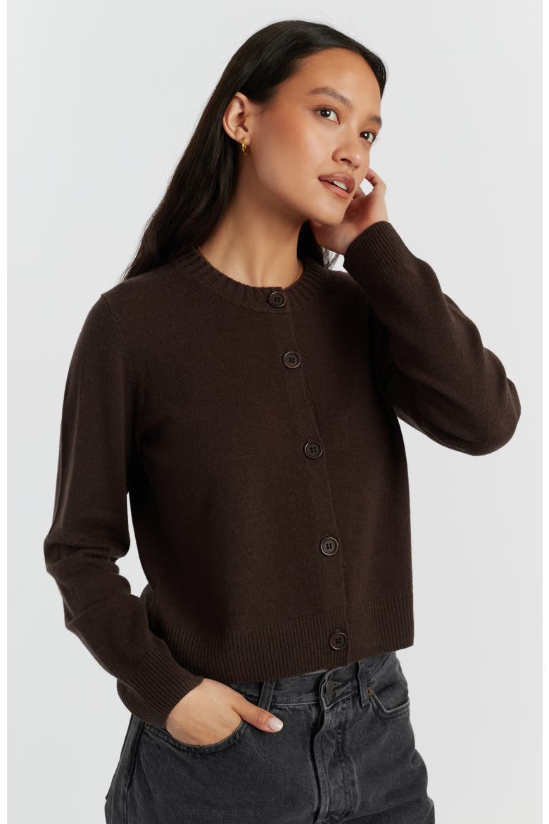 Wool Cashmere Blend Crew Neck Cropped Cardigan