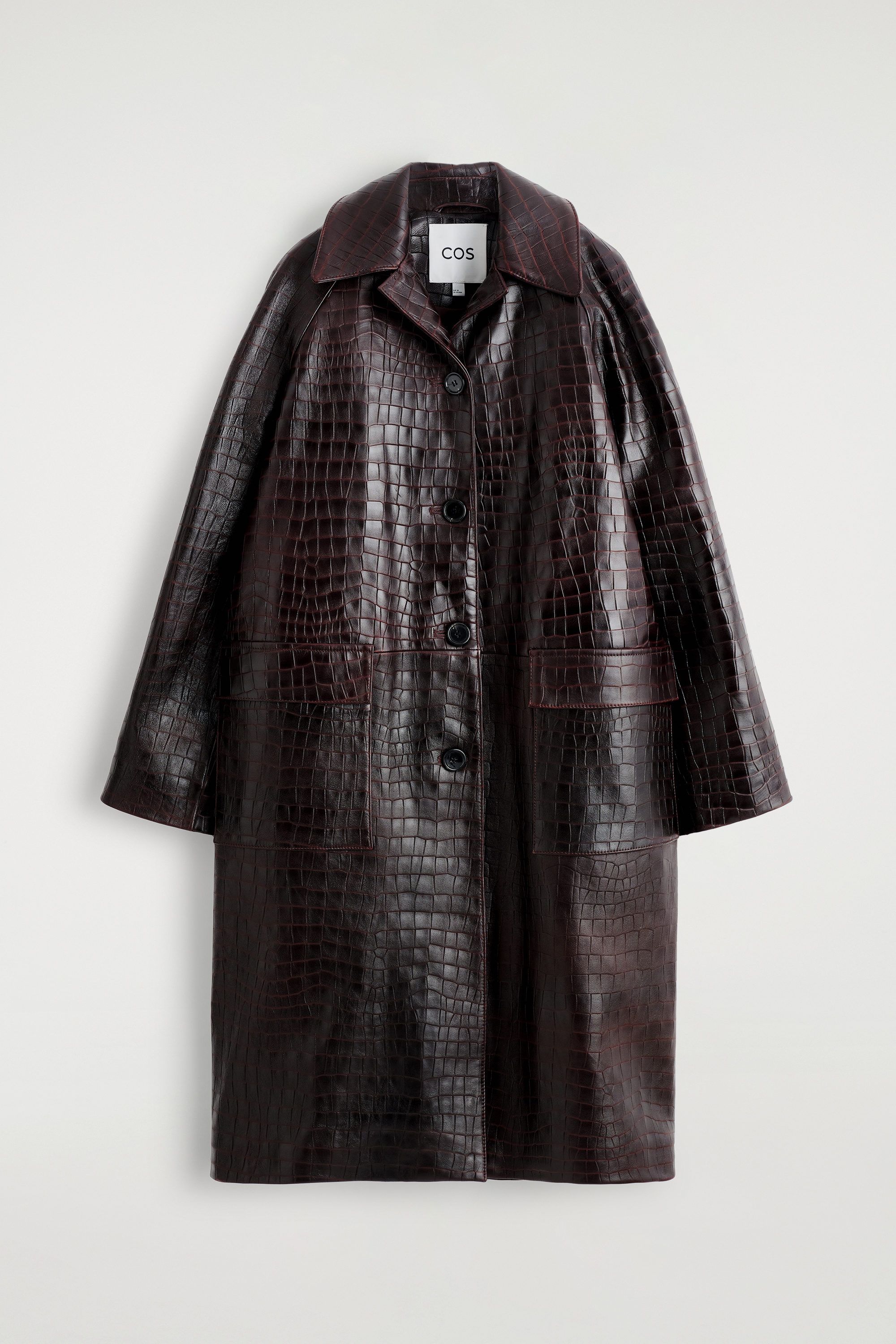 Croc-Effect Leather Long Coat