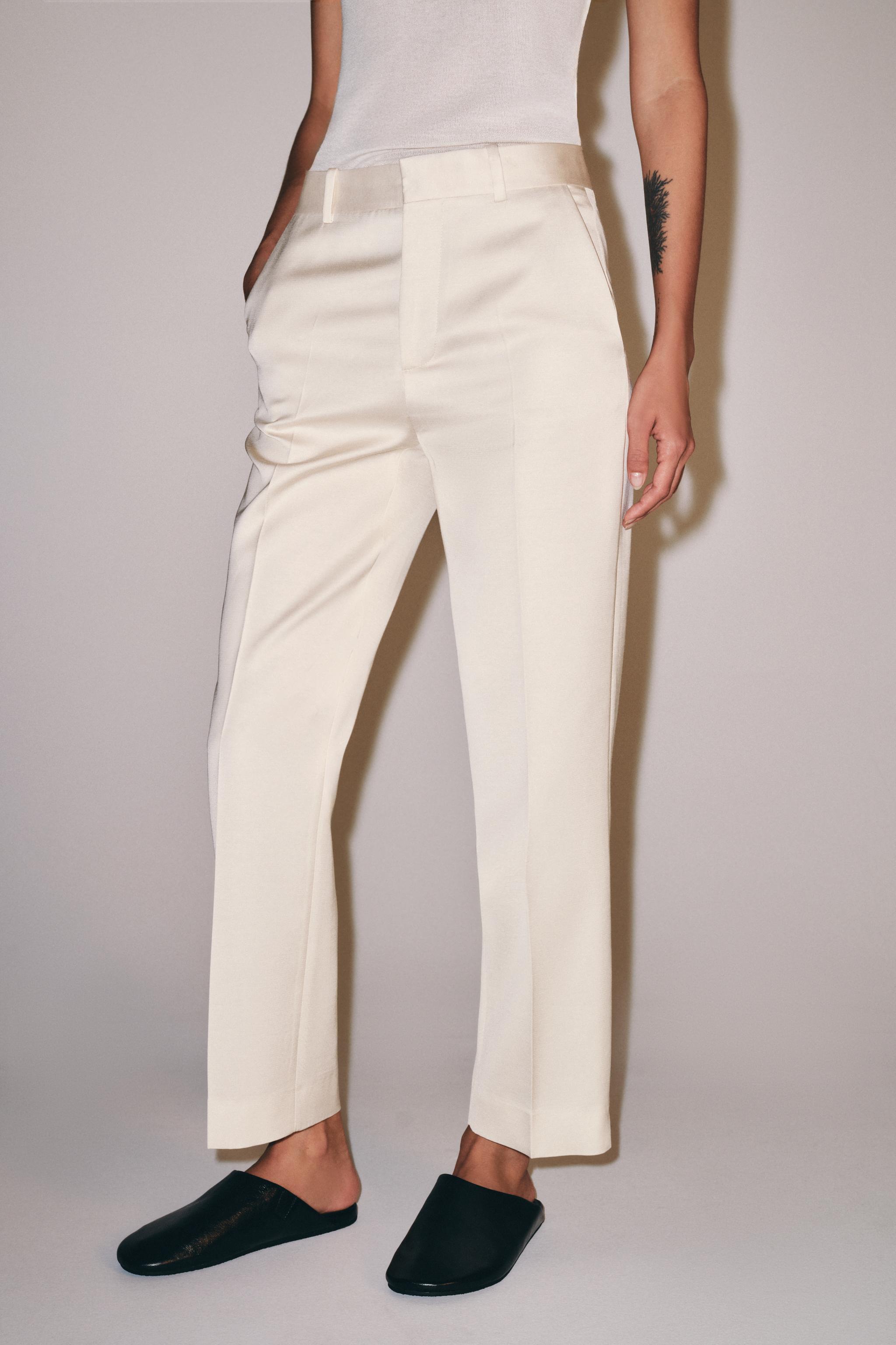 Zw Collection Satin Straight-Leg Trousers - Ecru - Xs