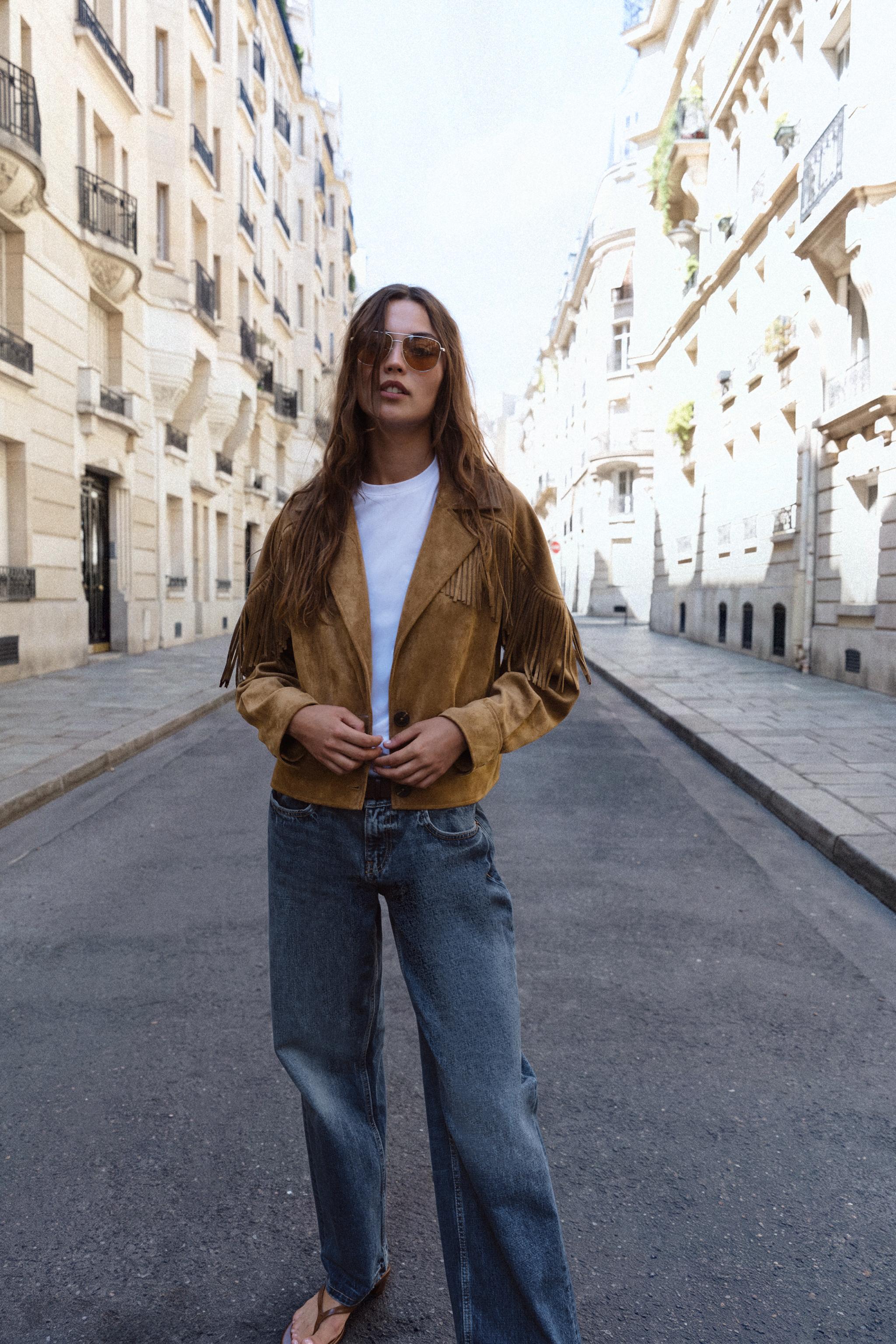 Faux Suede Fringed Jacket - Camel - Xs