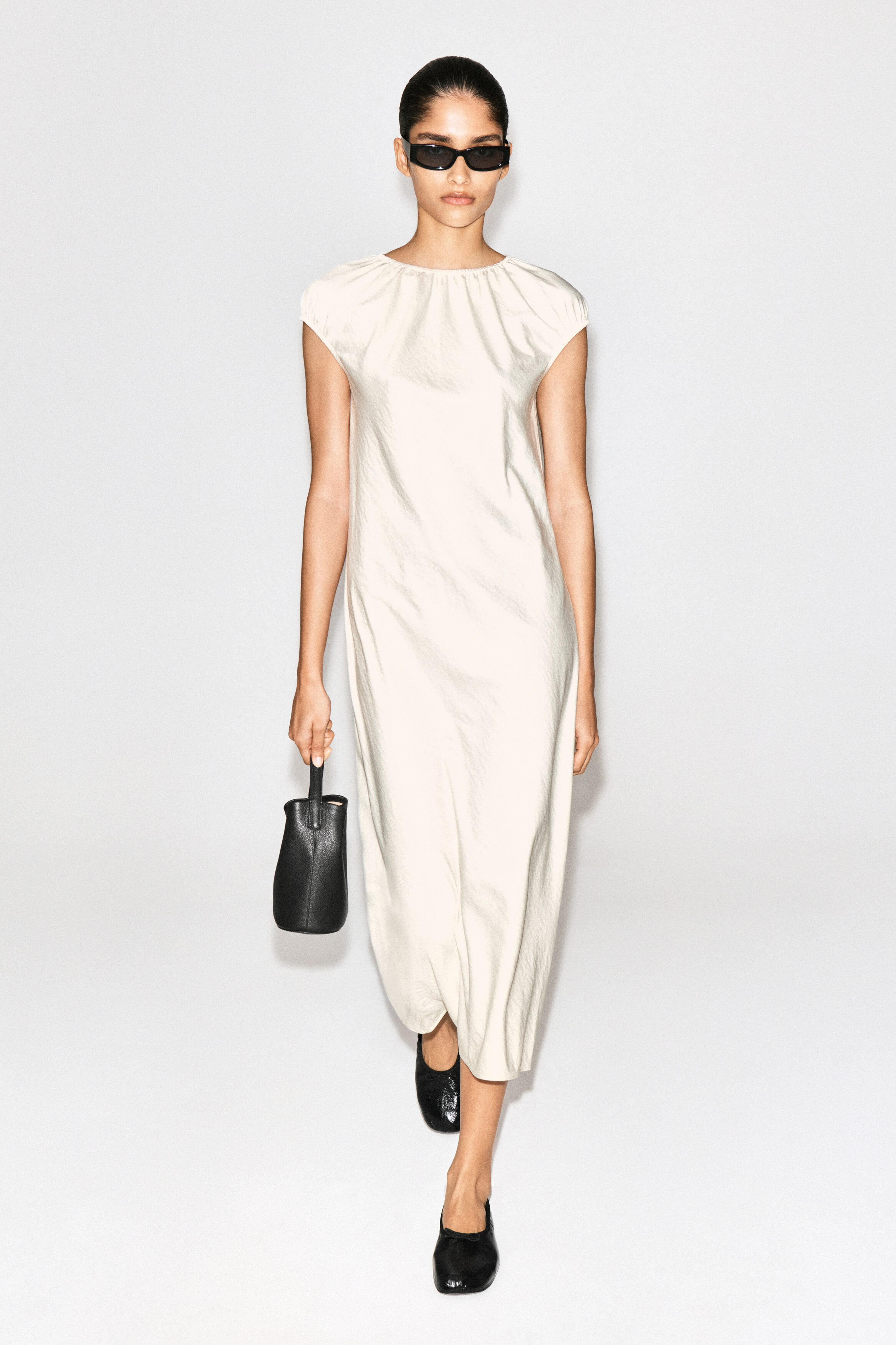 Gathered Satin Midi Dress