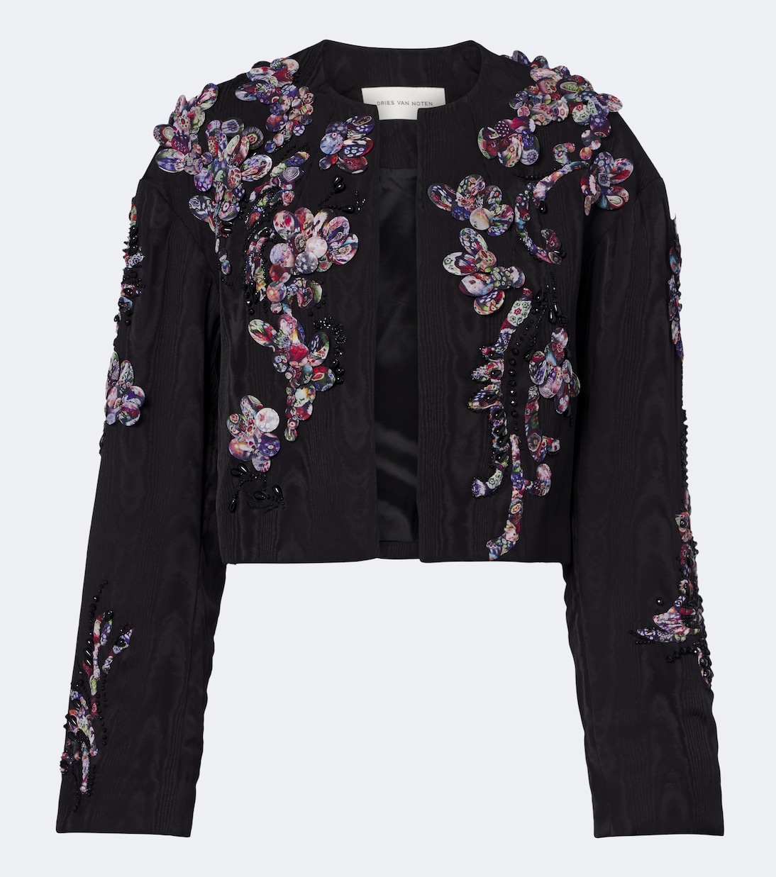 Vonda Appliqu&eacute; Embellished Cropped Jacket in Black - Dries Van Noten