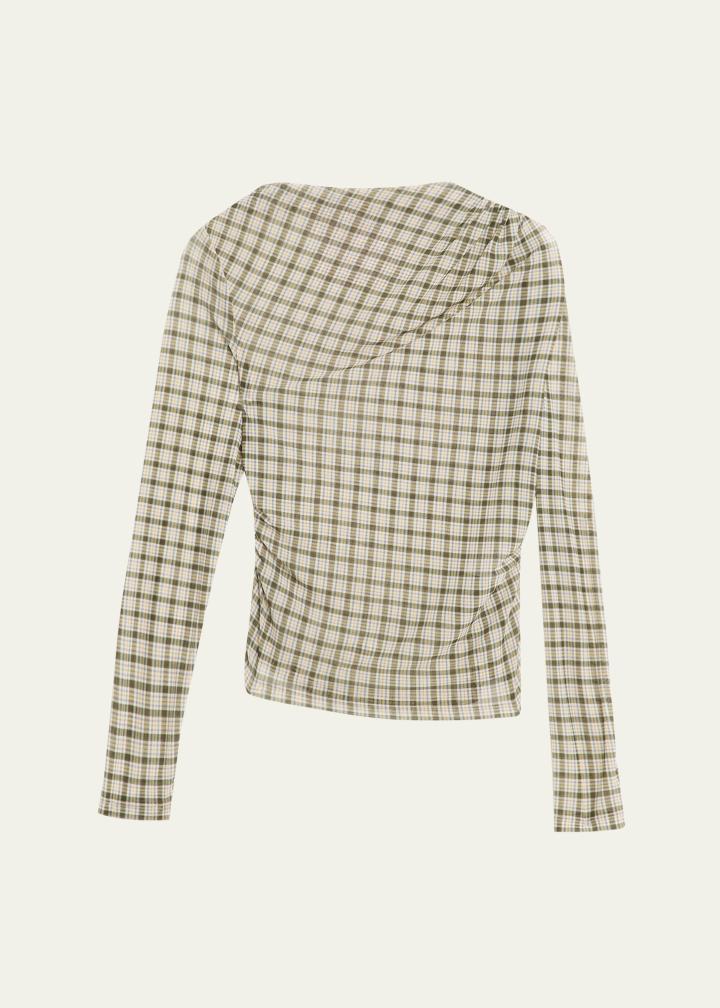 Nuvina Draped Plaid Mesh Top
