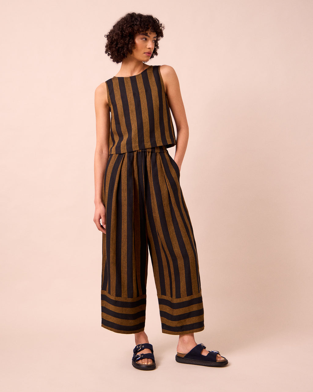 Bobbi Rust & Black Stripe Linen Trousers