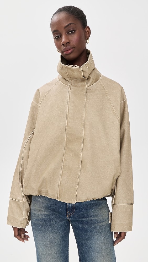 Faux Leather Shoreline Funnel Jacket - Camel