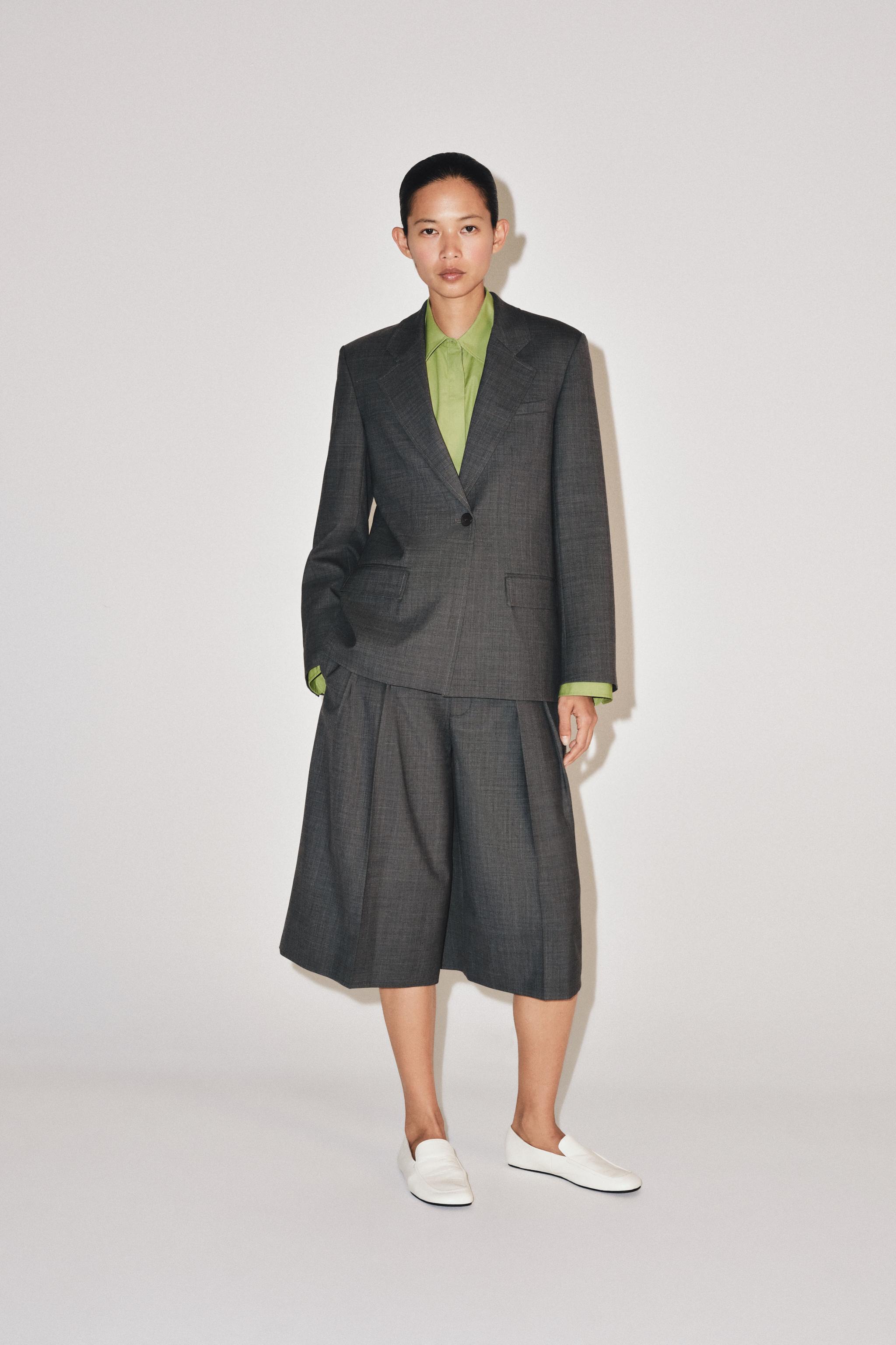 Zw Collection Wool Blend Tailored Bermuda Shorts - Grey Marl - Xs