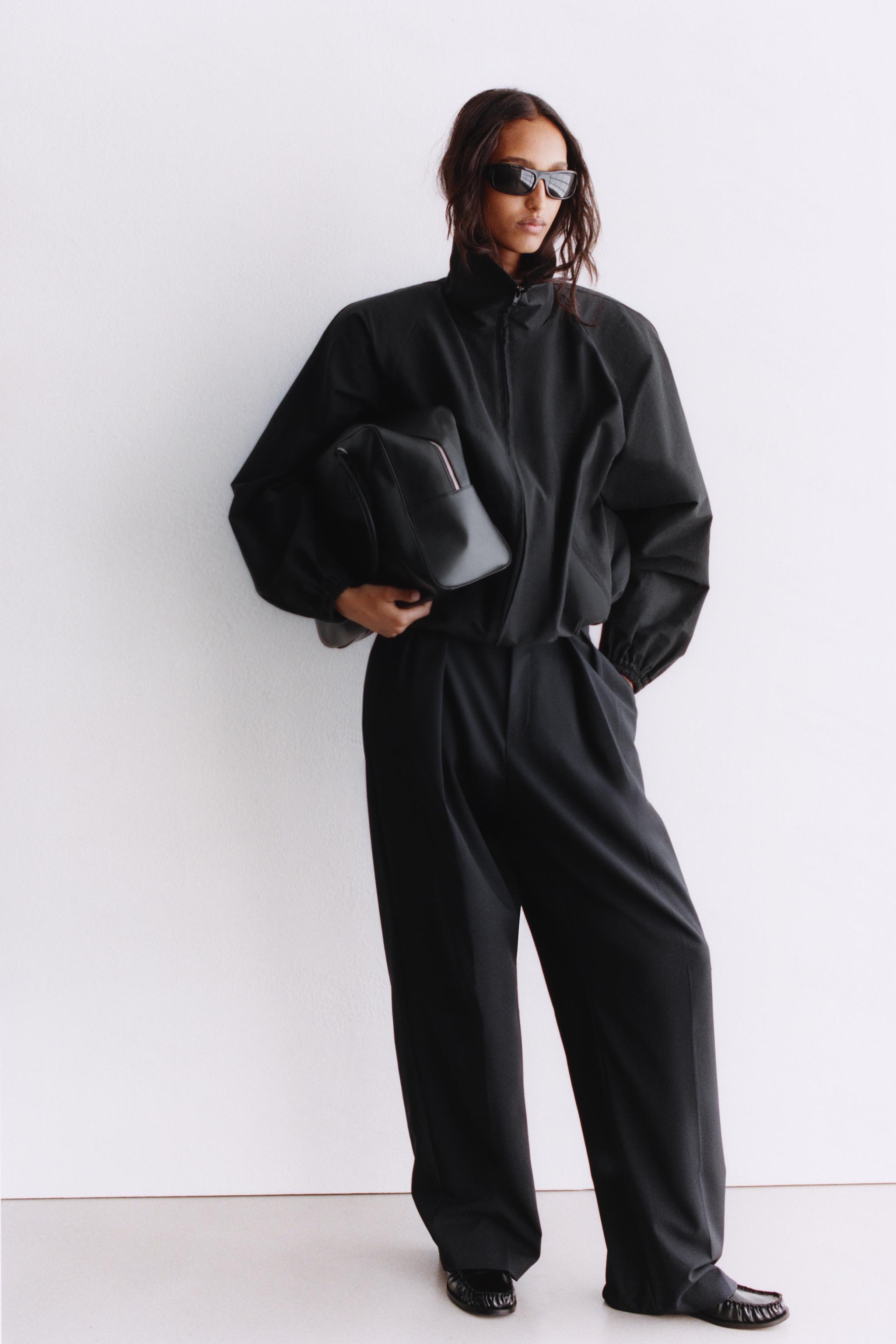 Technical Fabric Jacket With Shoulder Pads - Black - Xs