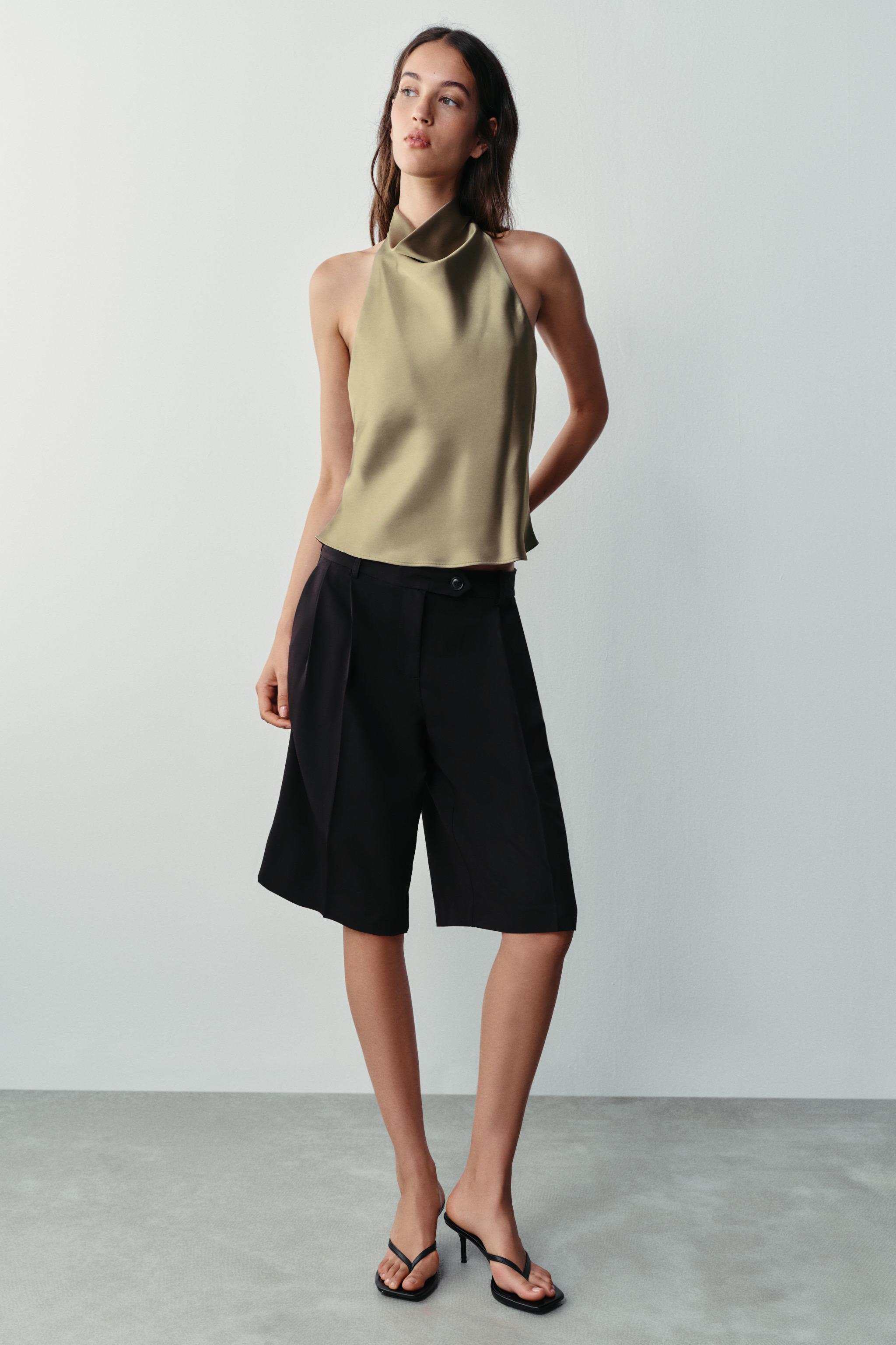 Satin Halter Top - Light Khaki - Xs