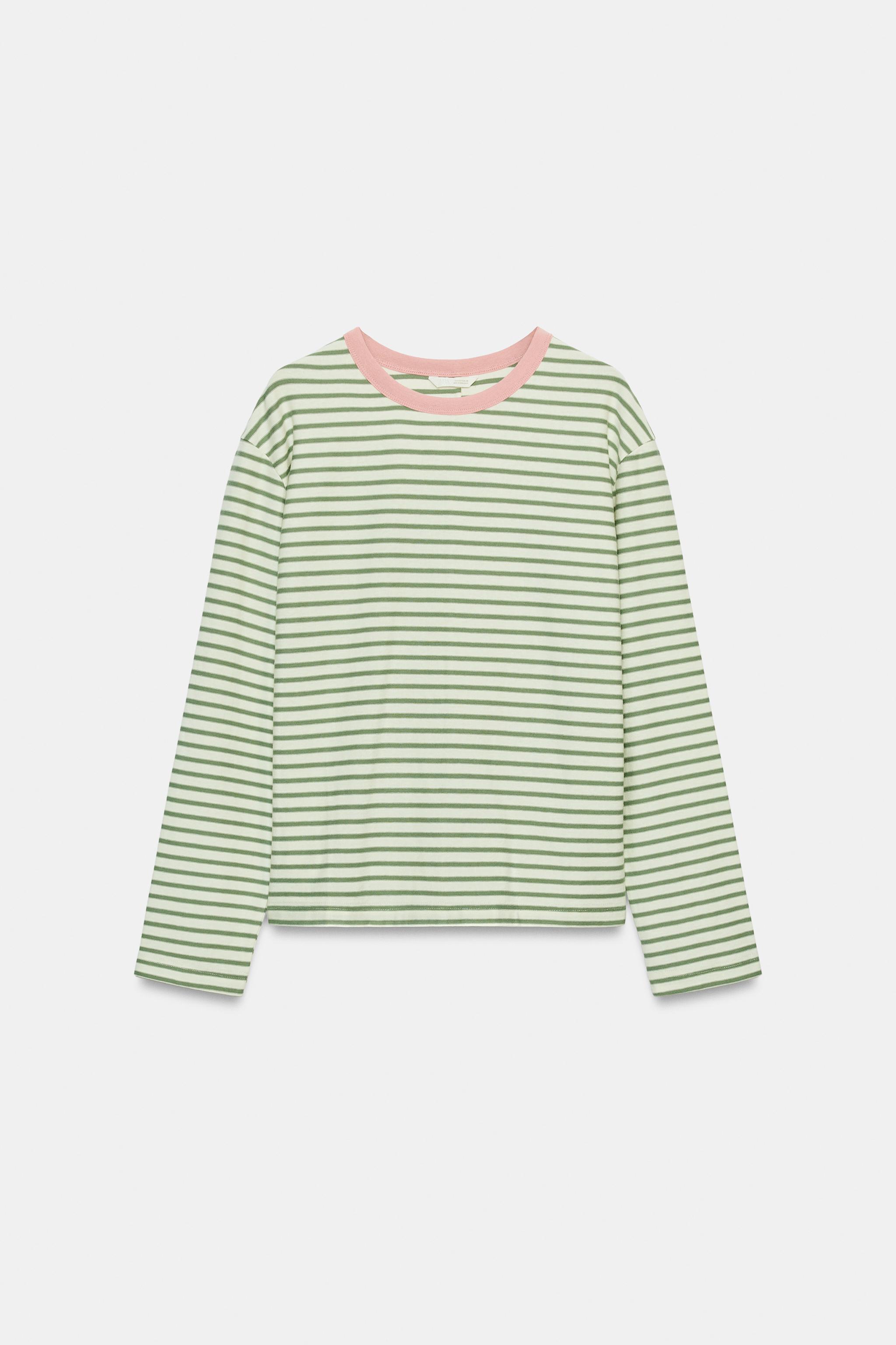 Long Sleeve Striped T-Shirt - Green Stripe - S