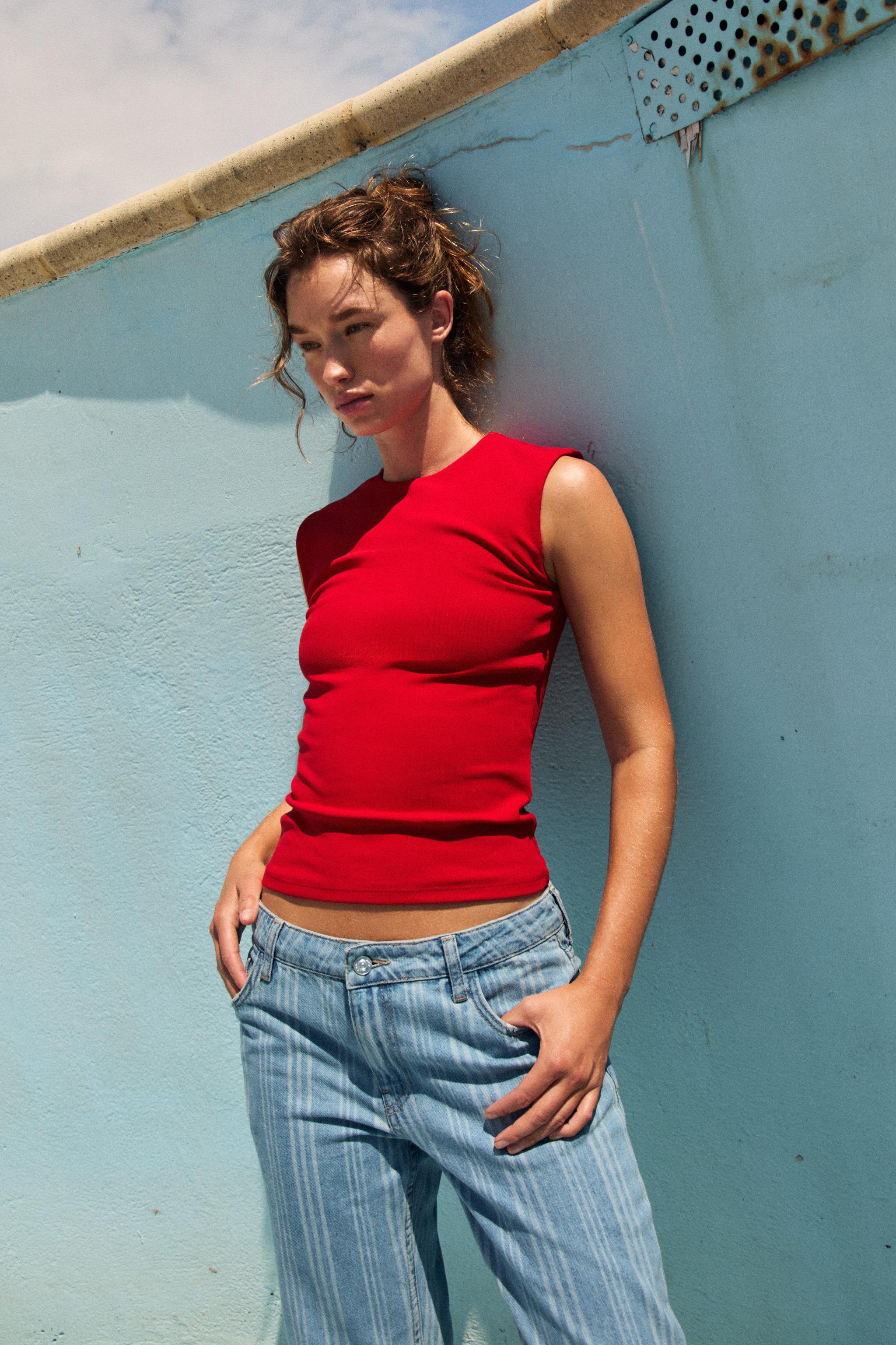 Wide Strap Tank Top - Red - S