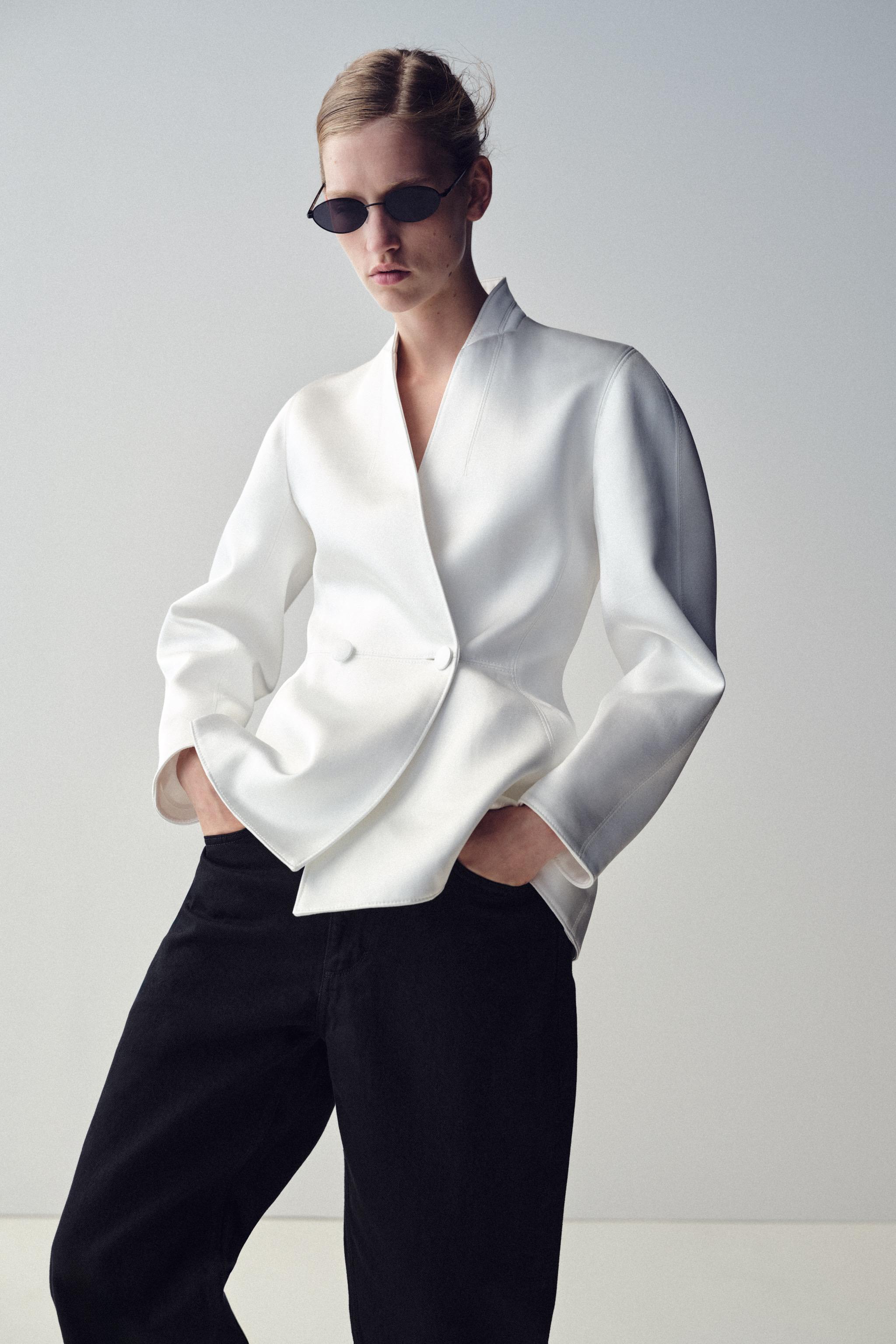 Satin Double-Breasted Blazer - Oyster-White - Xs