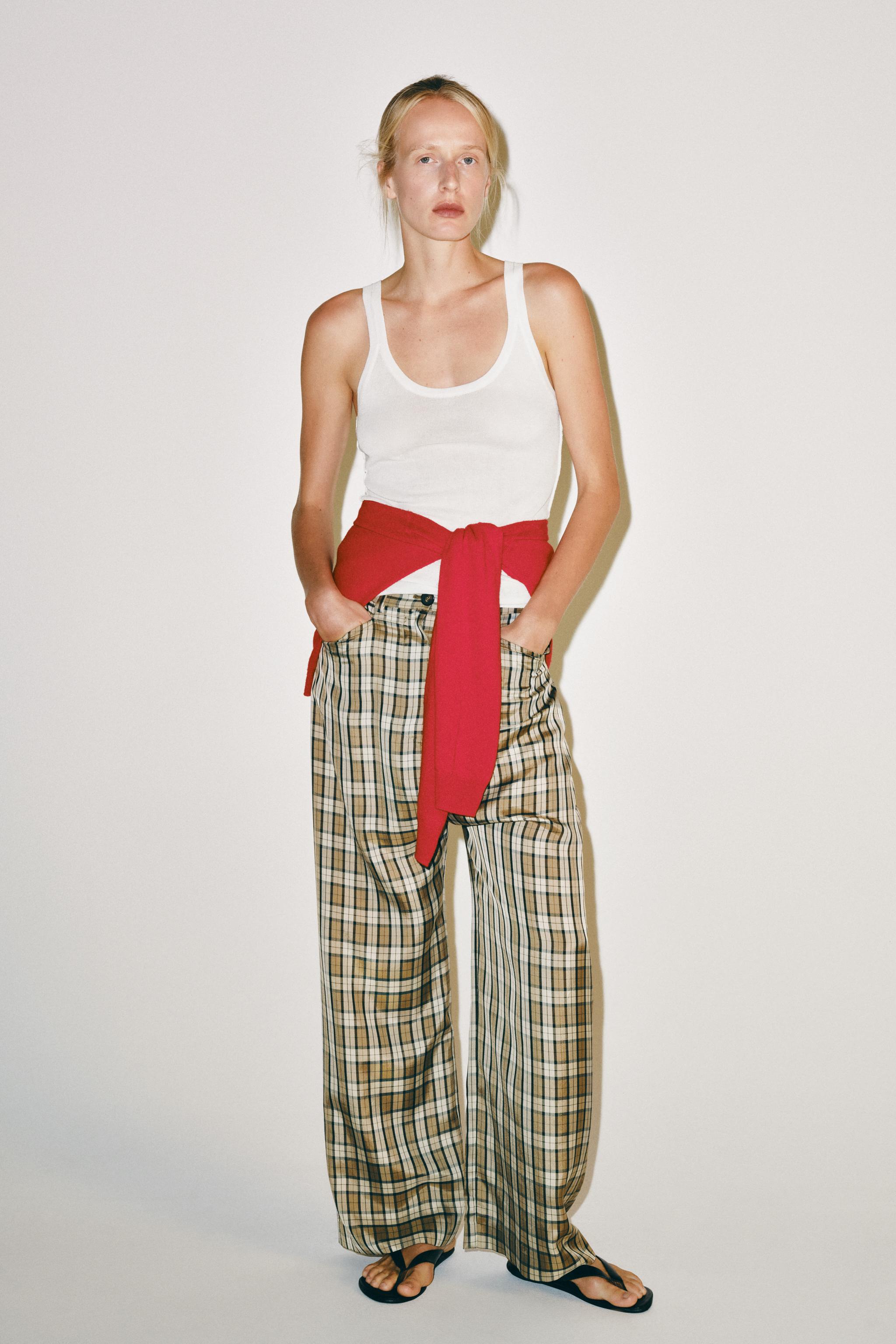 Zw Collection Check Trousers - Beige - Xs