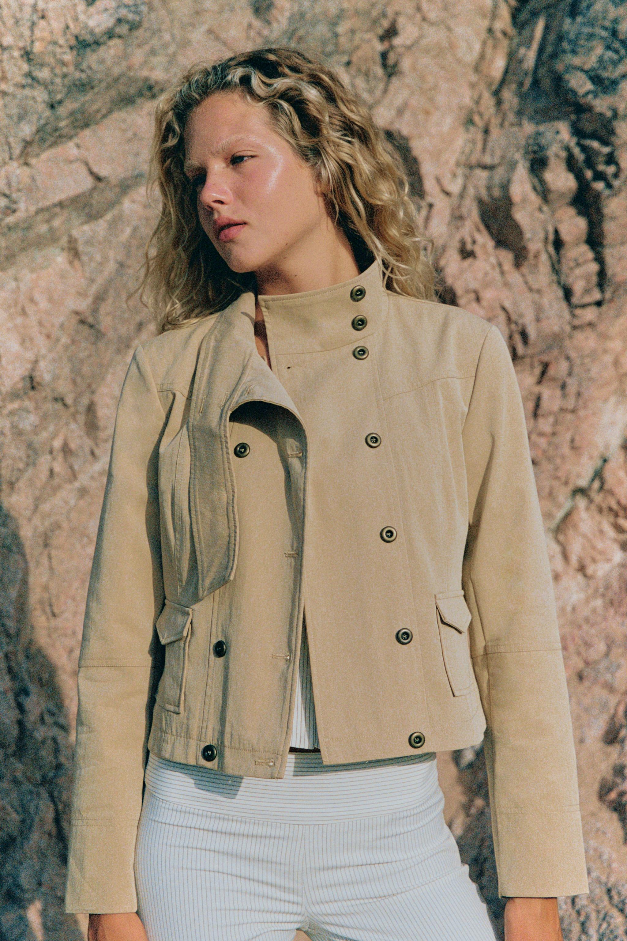 High-Collar Pocket Jacket - Sand - Xs