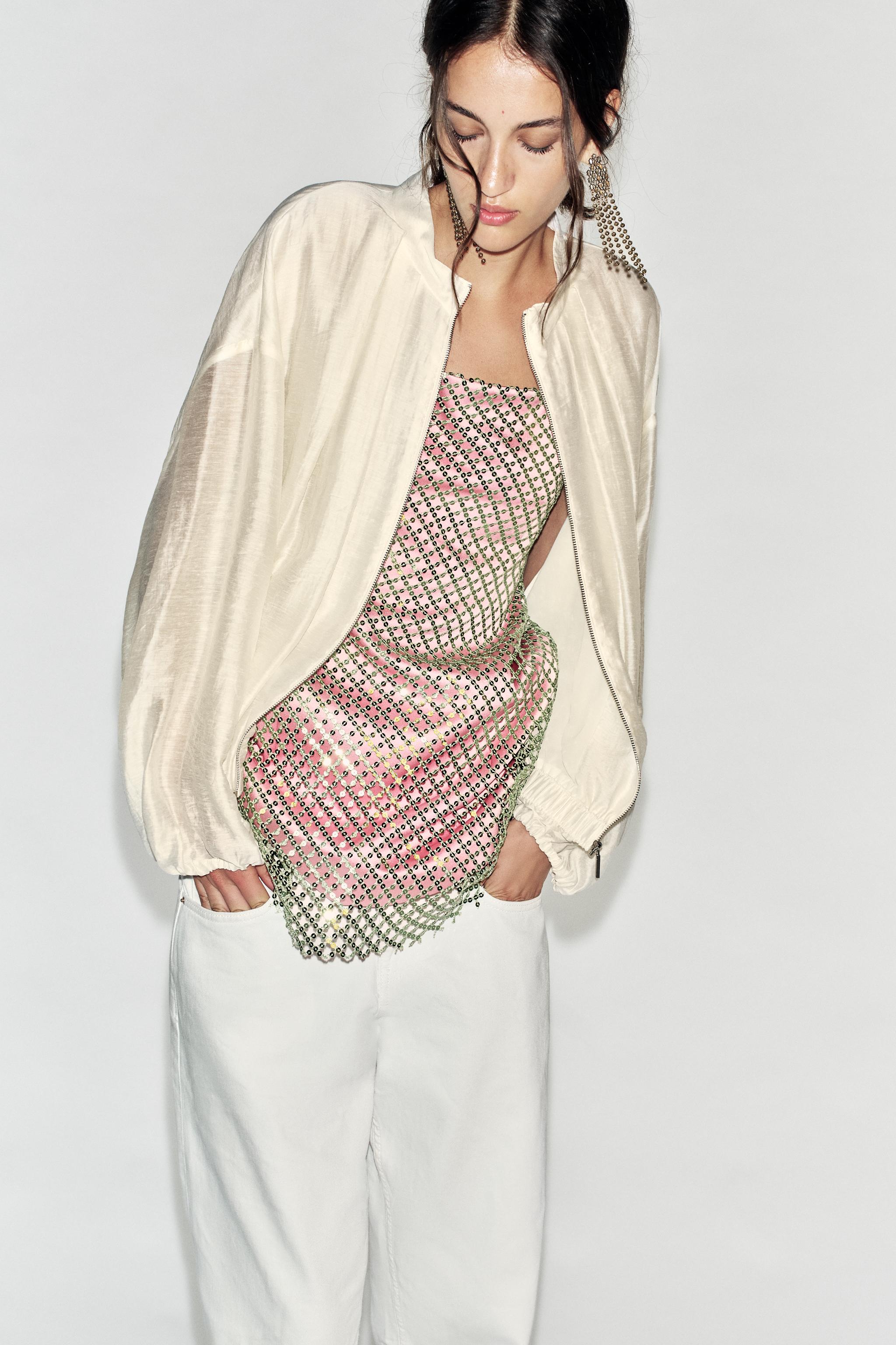 Pleated Bomber Jacket - Ecru - S