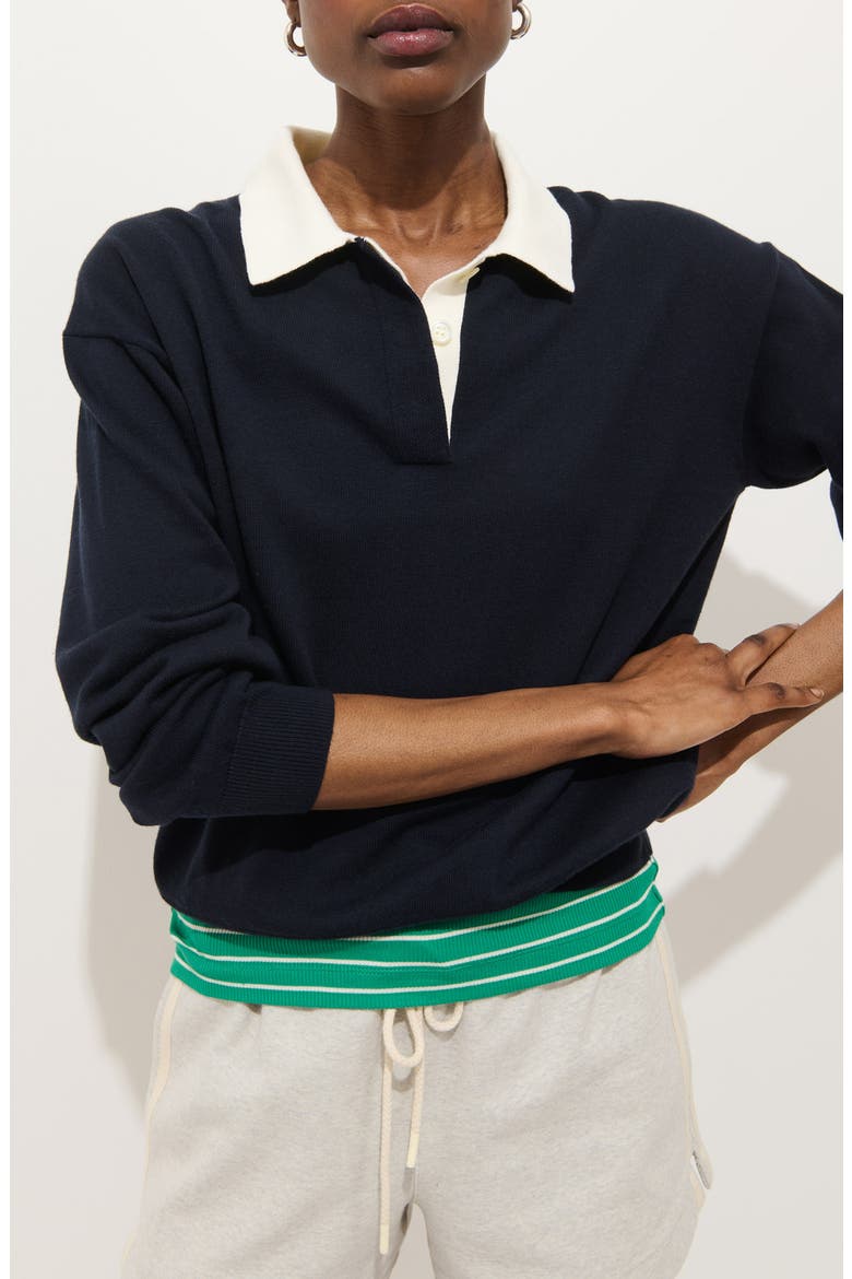 Bond St. Contrast Collar Cotton & Cashmere Polo Sweater