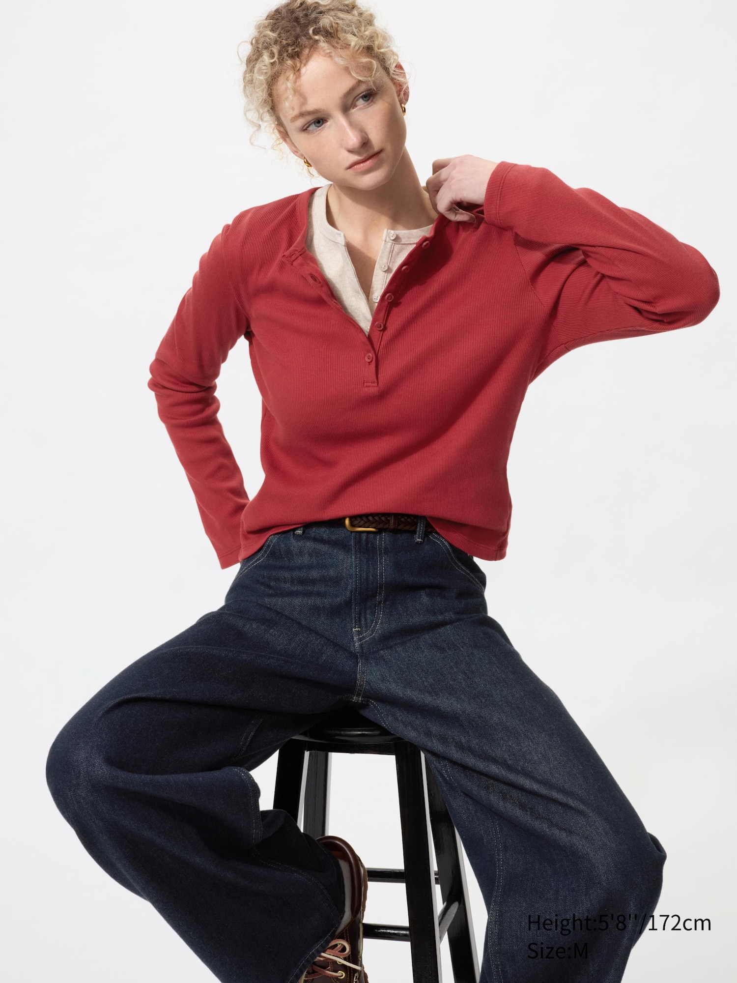 Ribbed Henley Neck Long Sleeve T-Shirt
