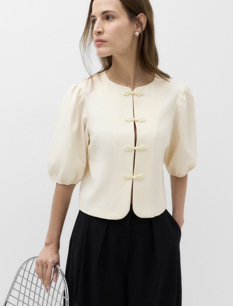 M&S, Knot Button Detail Puff Sleeve Top