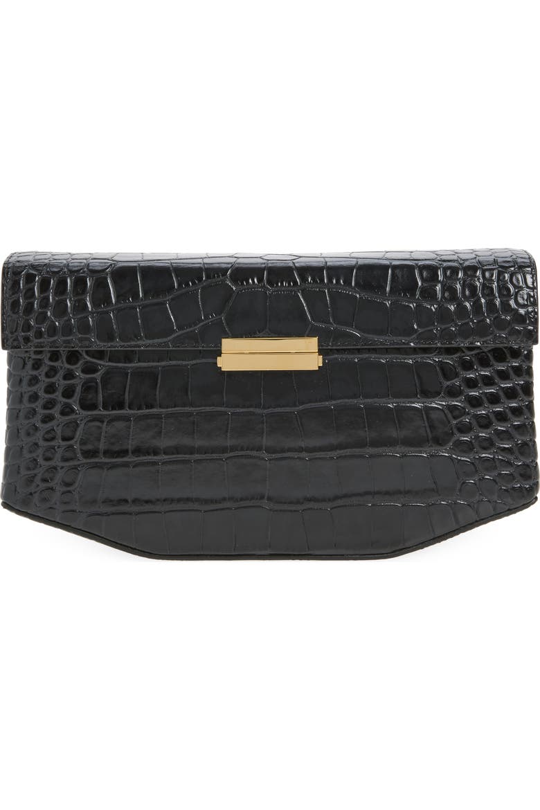 Clip Croc Embossed Leather Clutch