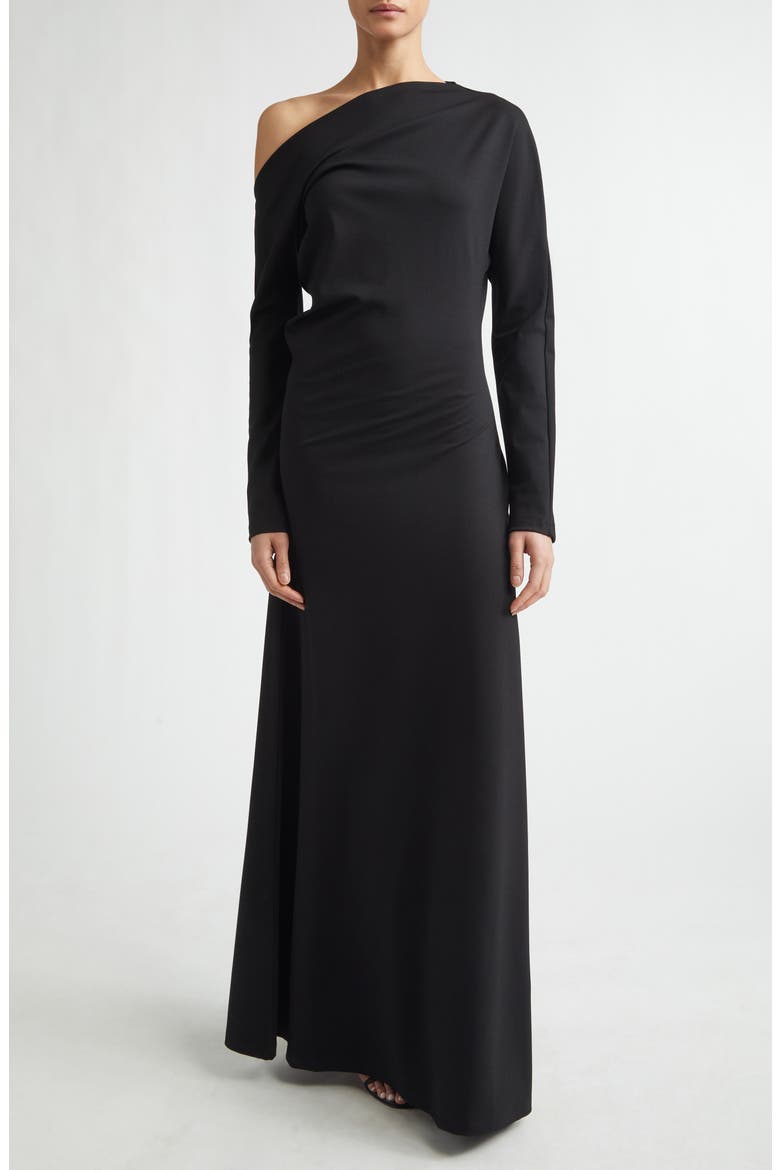 One-Shoulder Long Sleeve Twisted Jersey Maxi Dress