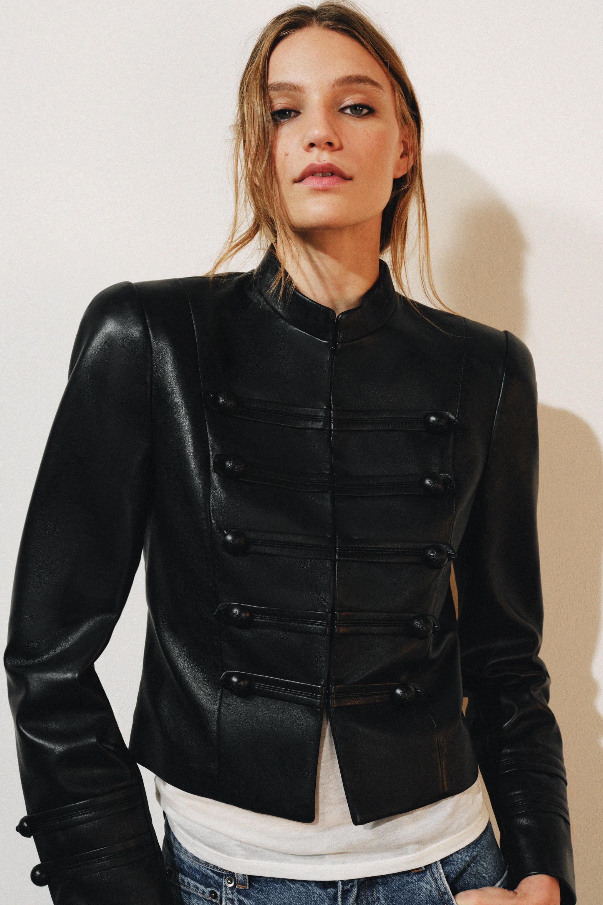 100% Leather Frog Fastening Jacket Zw Collection - Black - Xs