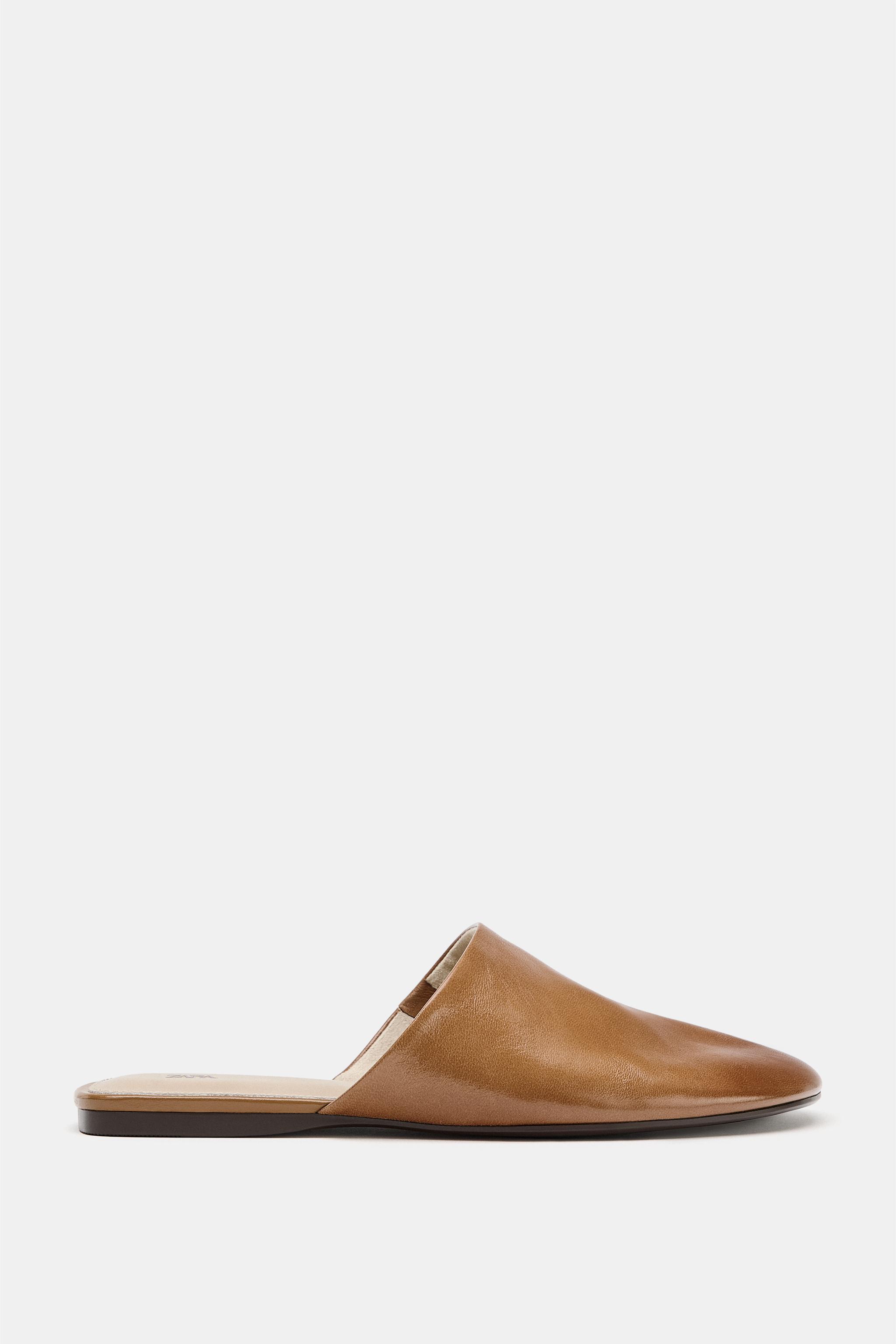 Leather Slingback Shoes - Brown - 2