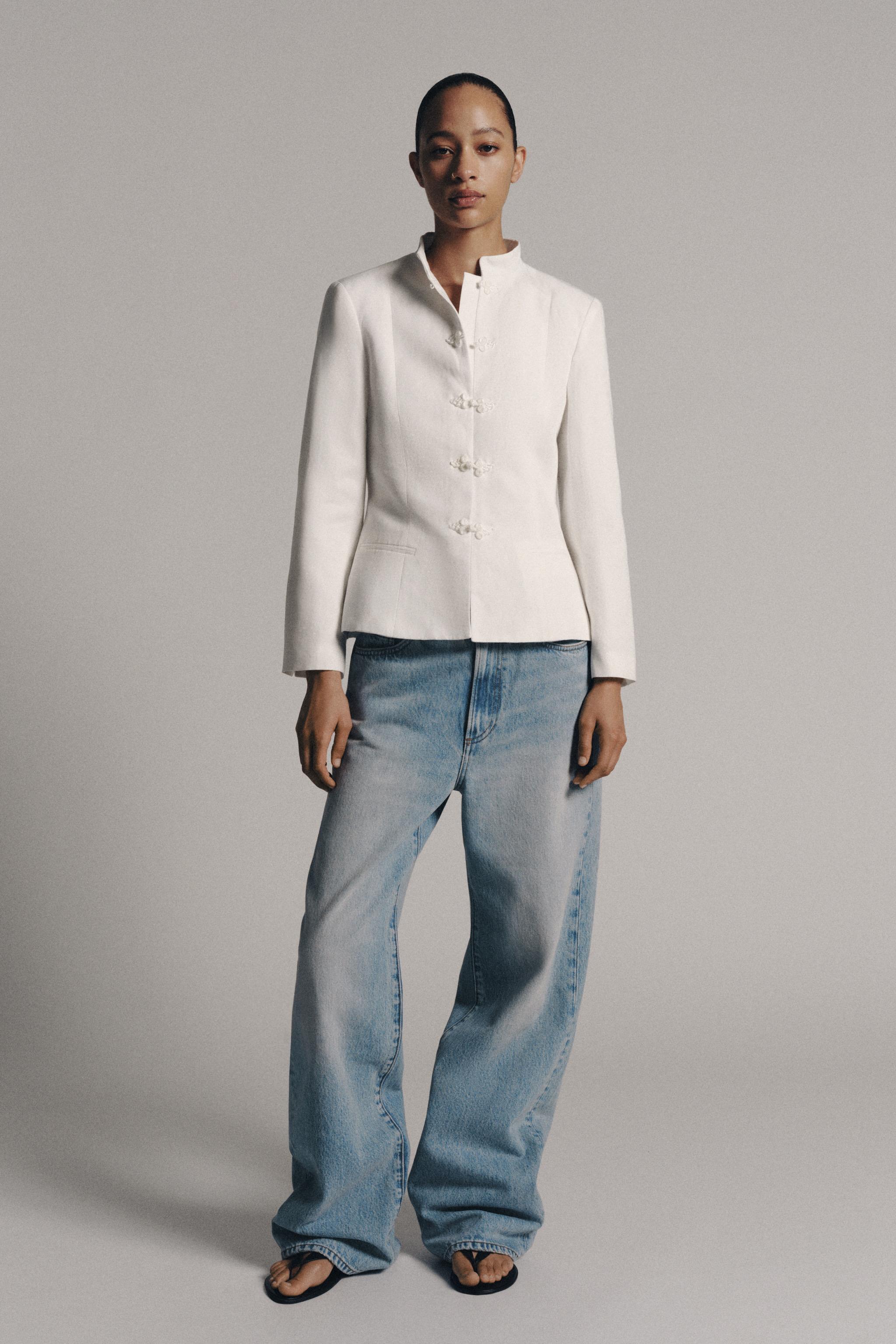 Zw Collection Peplum Blazer With Frog Fastening - Oyster-White - Xs