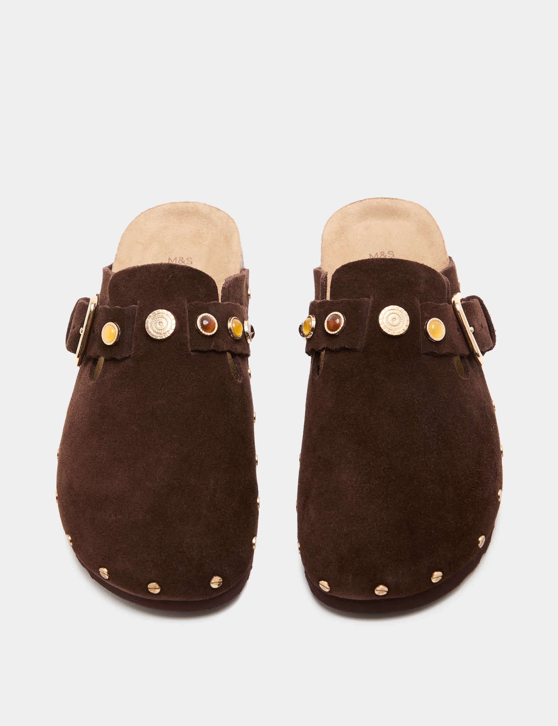 Suede Studded Flat Clogs