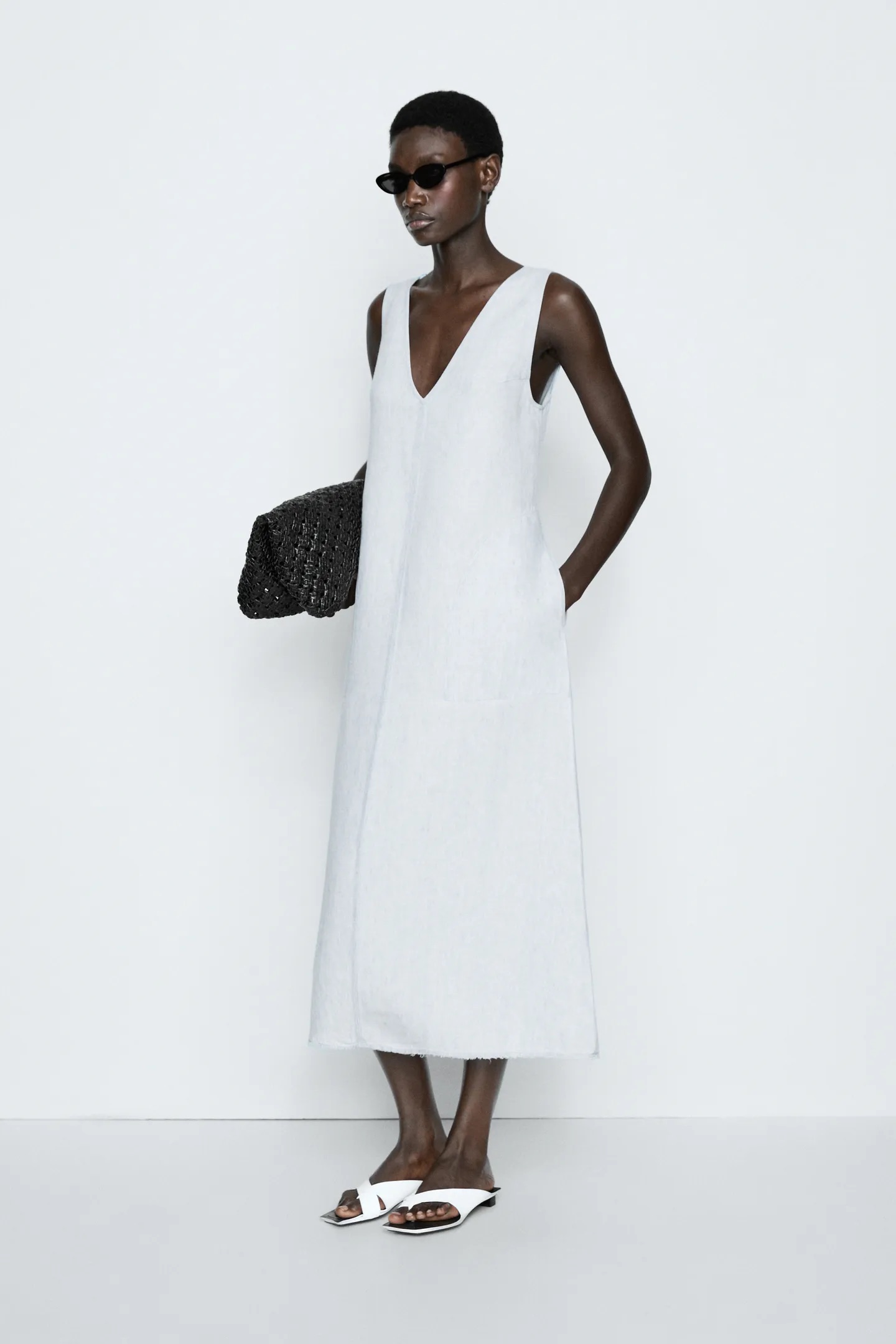 Massimo Dutti, 100% Linen Midi Dress - Studio