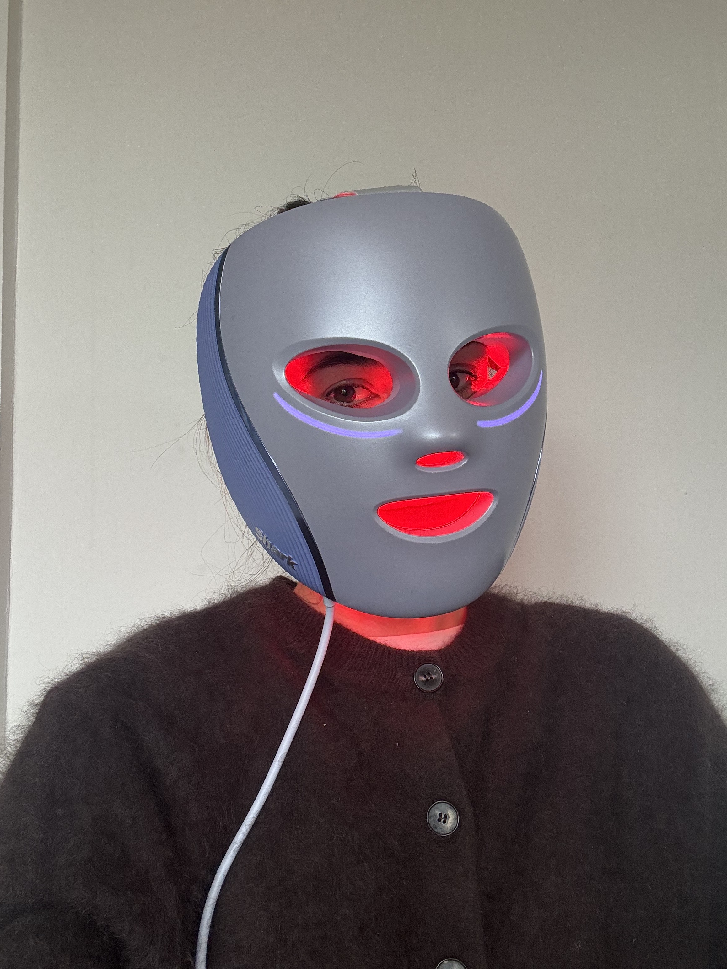 Eleanor testing the new Shark CyroGlow Plus LED  mask