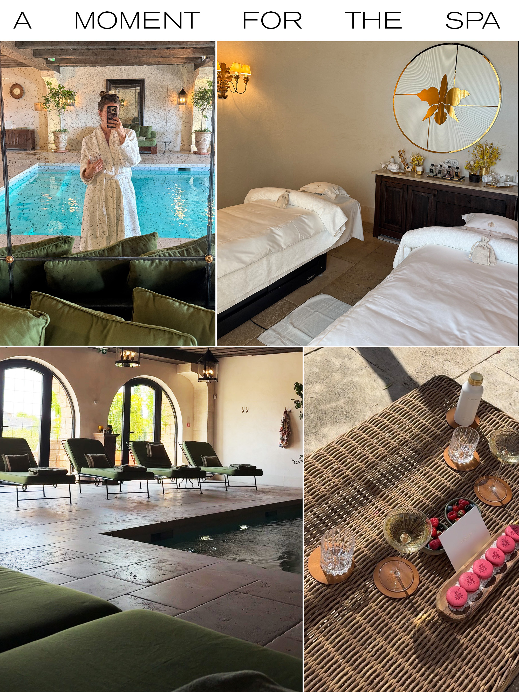 Collage from Jamie Chevron's stay at Airelles Gordes, La Bastide.