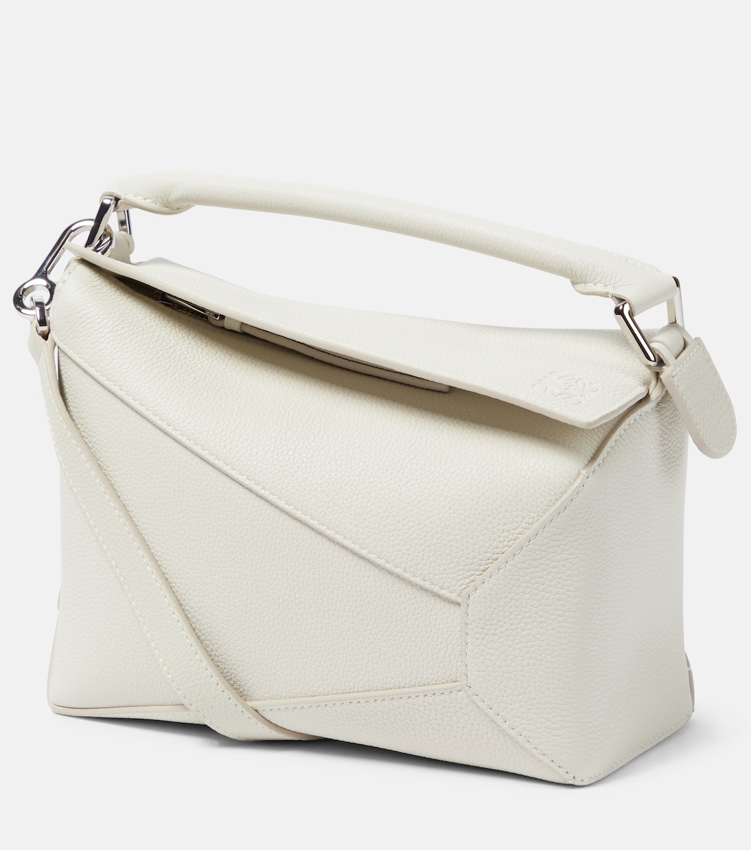 Puzzle Edge Small Leather Top-Handle Bag  in White - Loewe