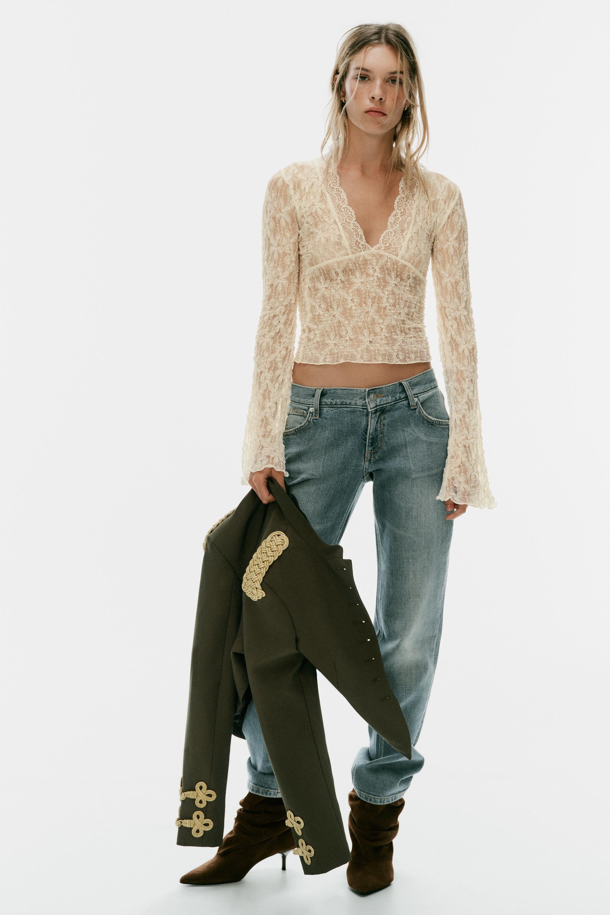 ZARA, Lace Bell Sleeve Top - Black - S