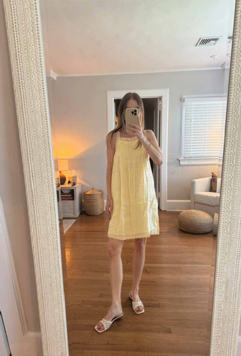Tessa Faye O'Connell wearing a butter yellow dress.