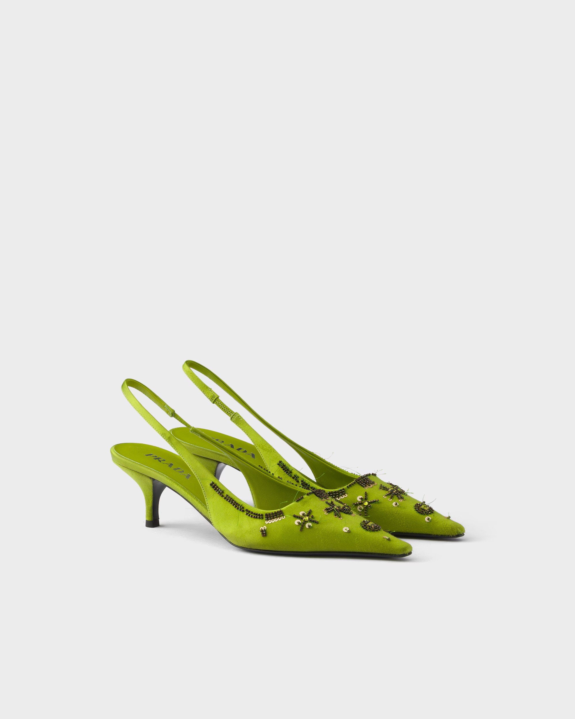 Prada, Embroidered Satin Slingback Pumps