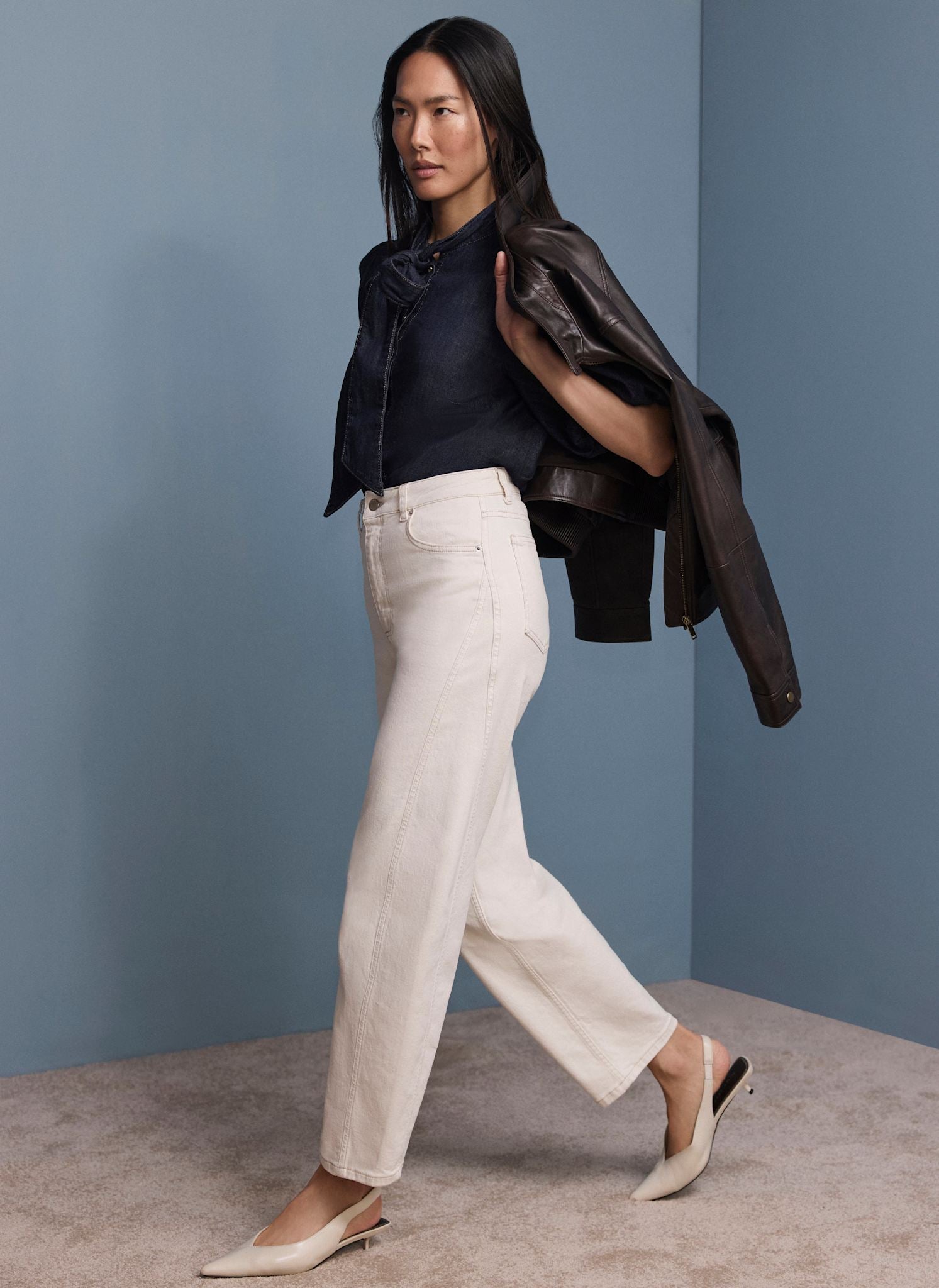 Cream Barrel Leg Jeans
