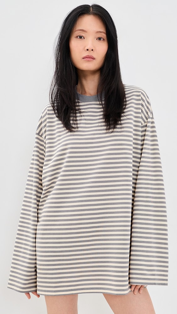 Bloom T-Shirt Mini Dress - Ash Stripe