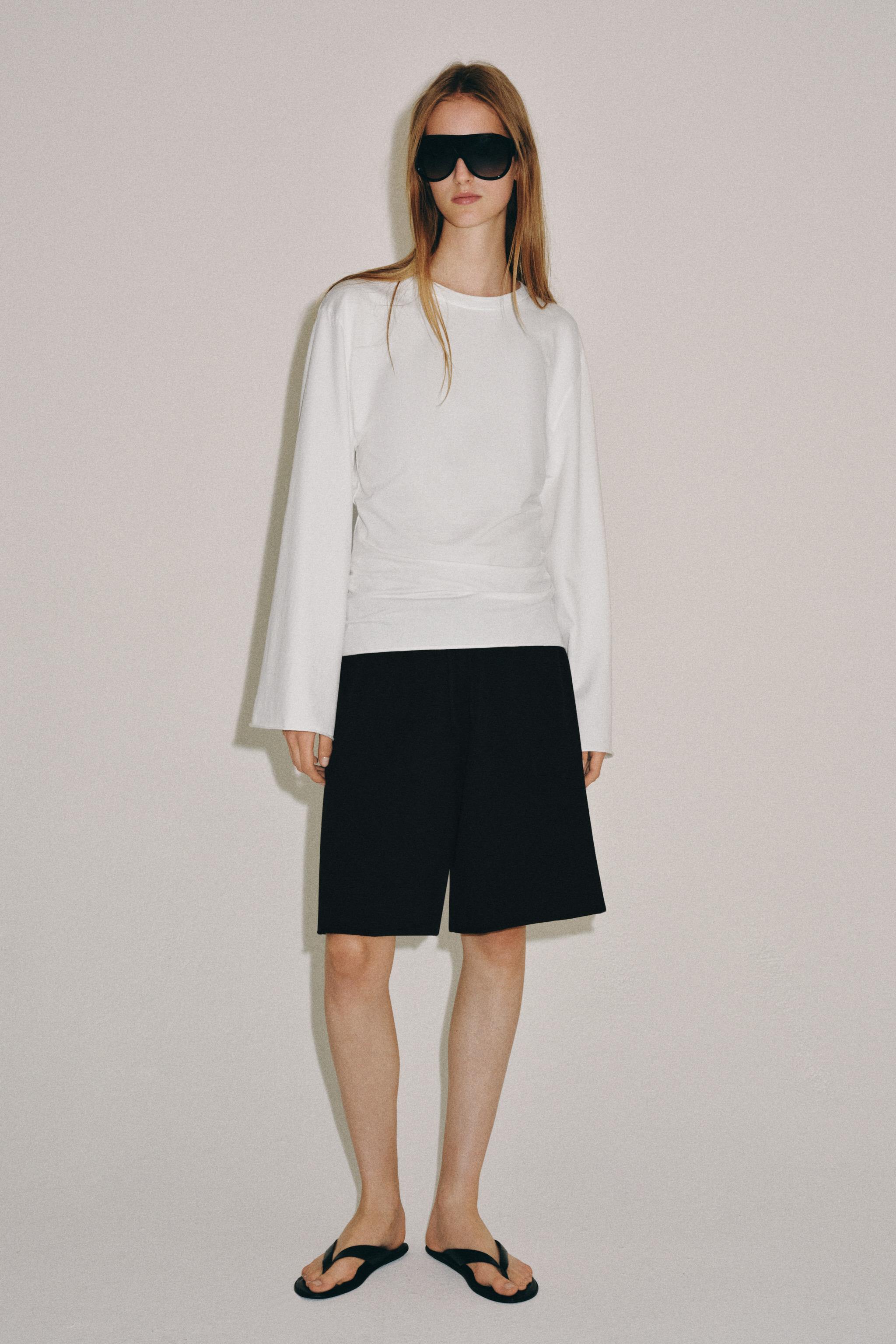 Cotton Long Sleeve T-Shirt - White - S
