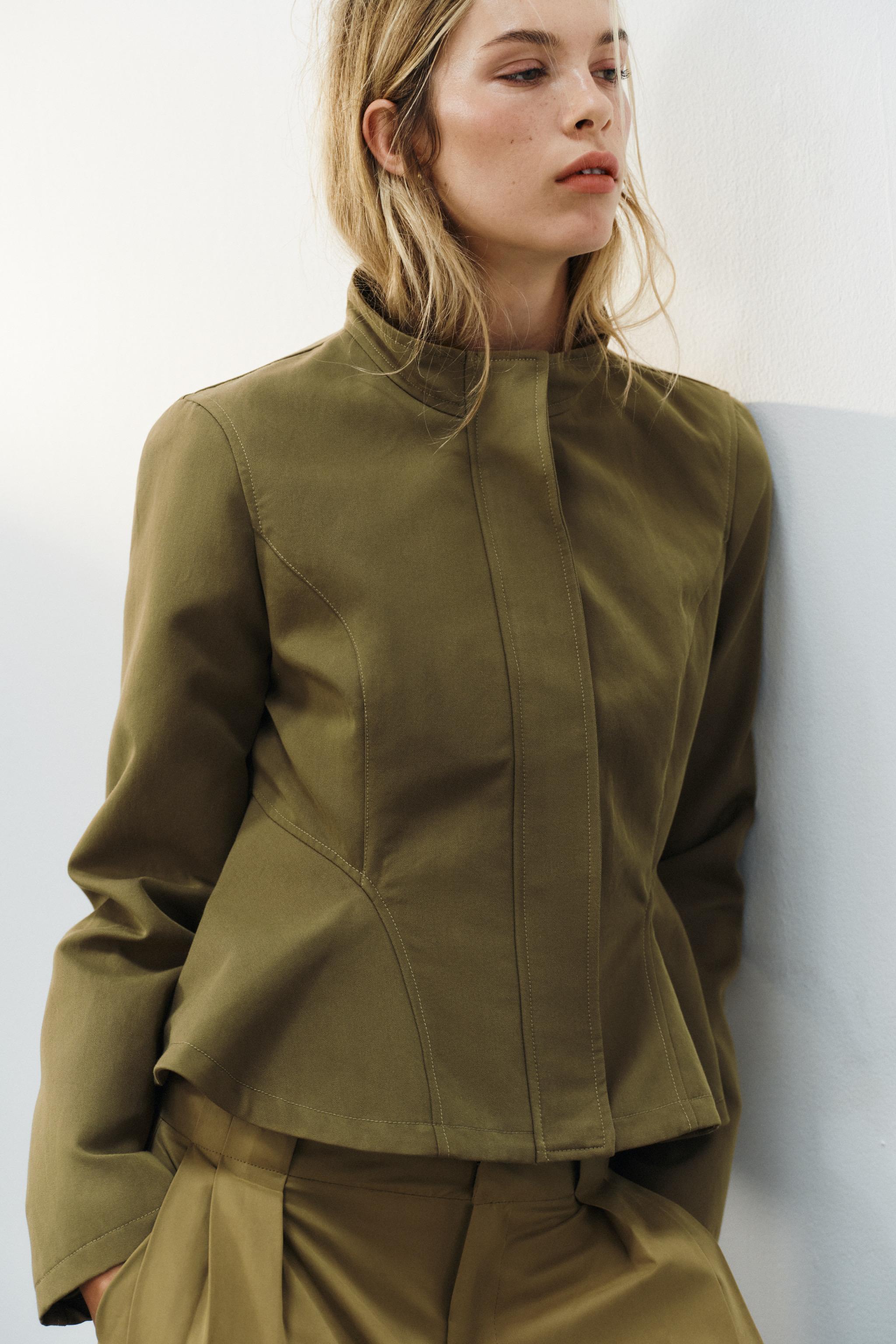Fitted Peplum Jacket - Khaki - Xs