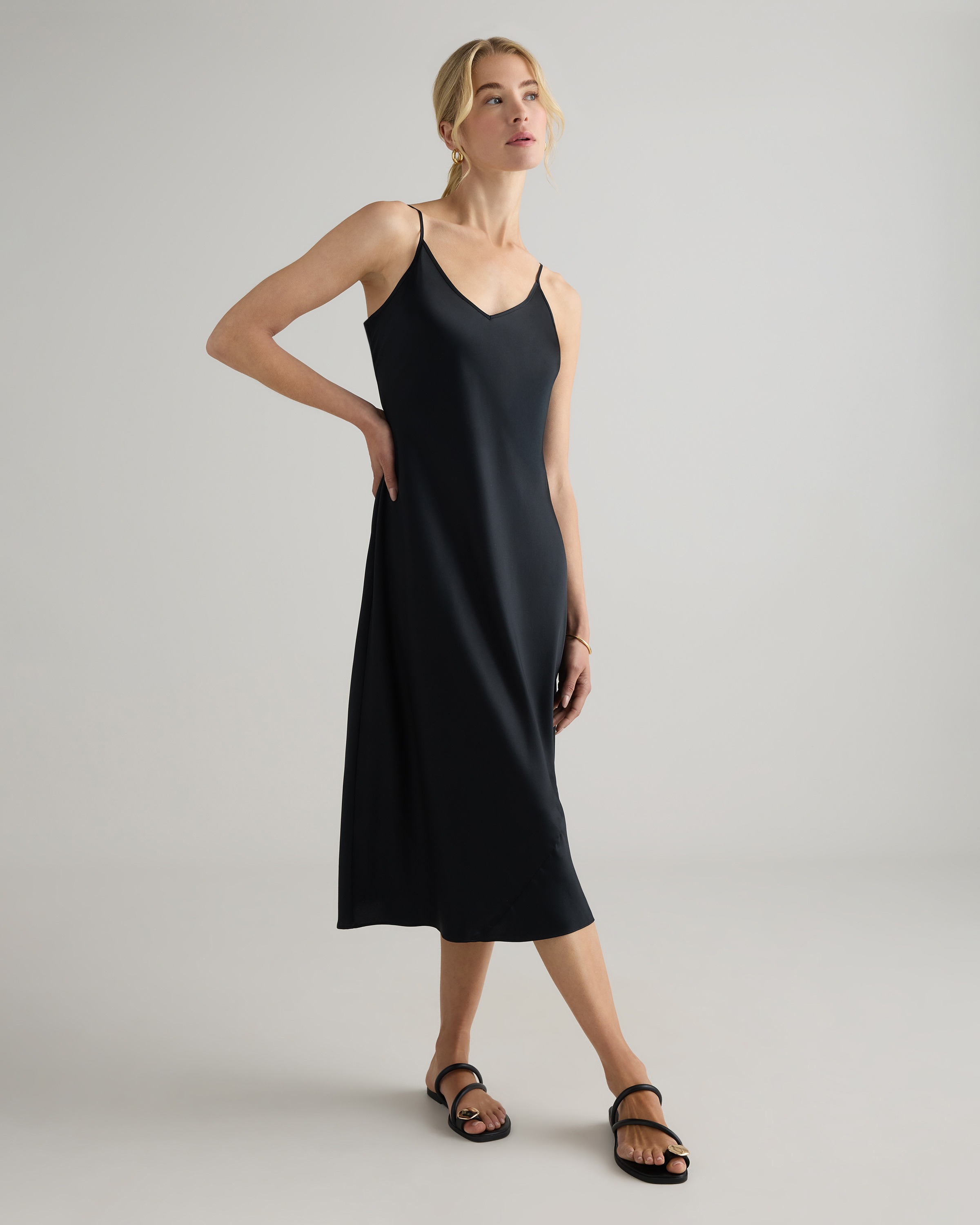 Quince, 100% Washable Silk Slip Dress in Hot Fudge