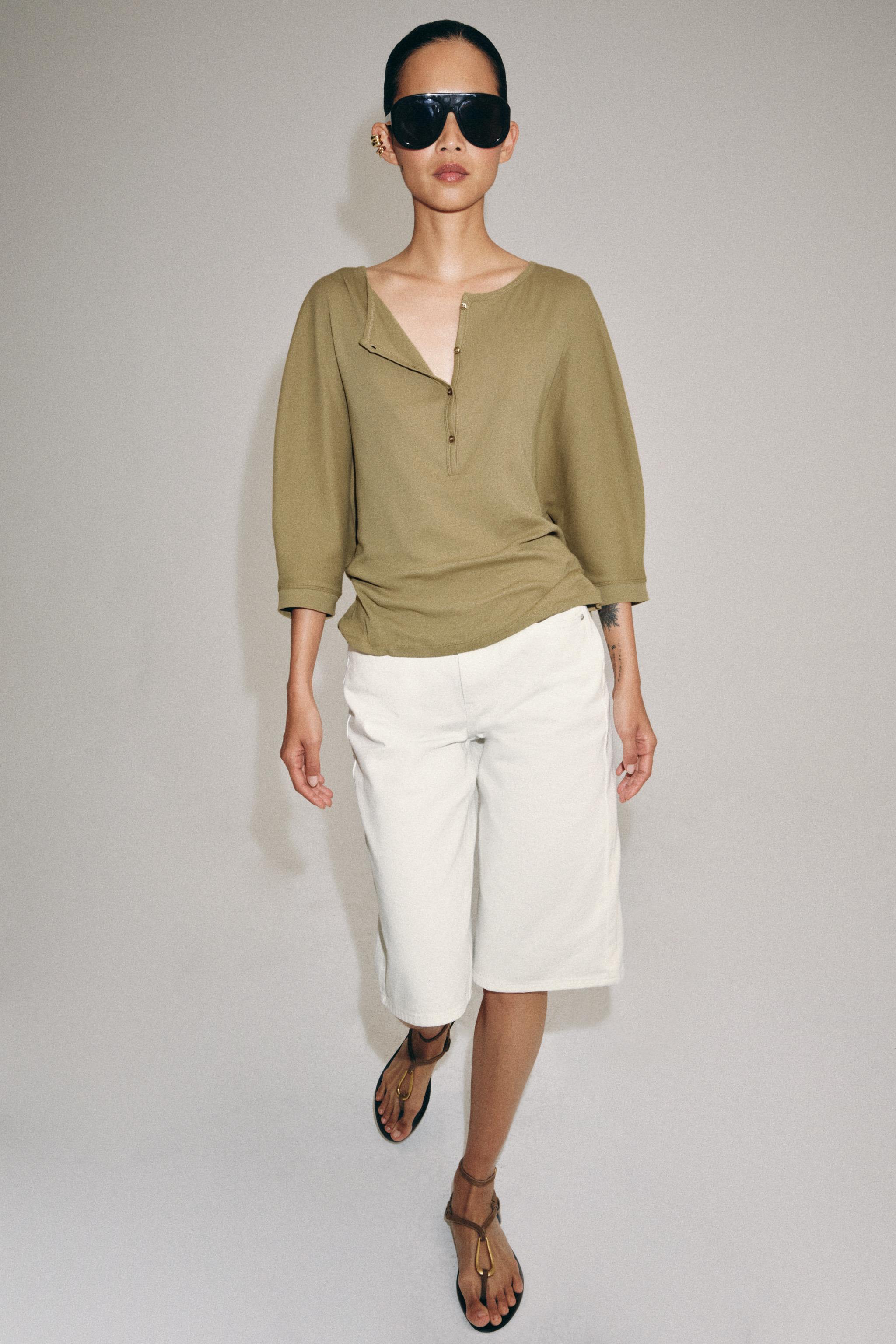 Zw Collection Mid-Waist Denim Bermuda Shorts - White - 6